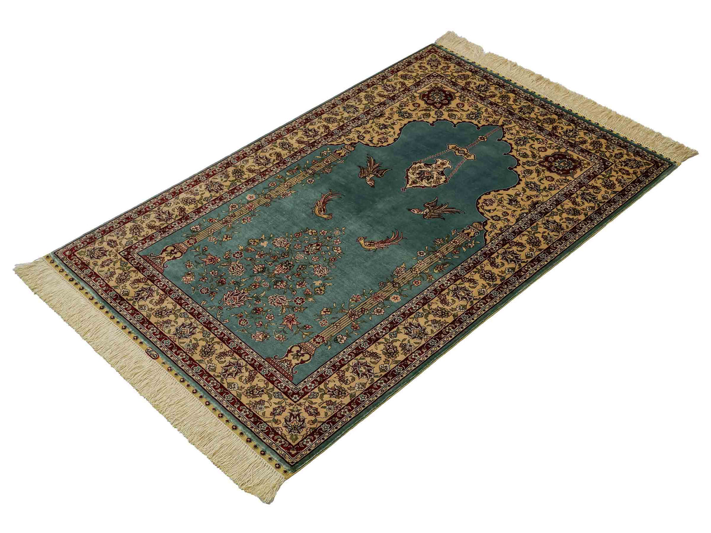 Sehr feiner, handgeknüpfter Khademi Orientteppich mit Hereke Design aus reiner Seide, blau, creme. 124x78 cm. Vertrieb durch Jupiter Intl.