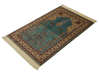 Sehr feiner, handgeknüpfter Khademi Orientteppich mit Hereke Design aus reiner Seide, blau, creme. 124x78 cm. Vertrieb durch Jupiter Intl.