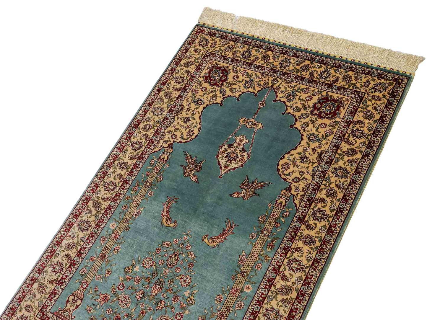 Sehr feiner, handgeknüpfter Khademi Orientteppich mit Hereke Design aus reiner Seide, blau, creme. 124x78 cm. Vertrieb durch Jupiter Intl.