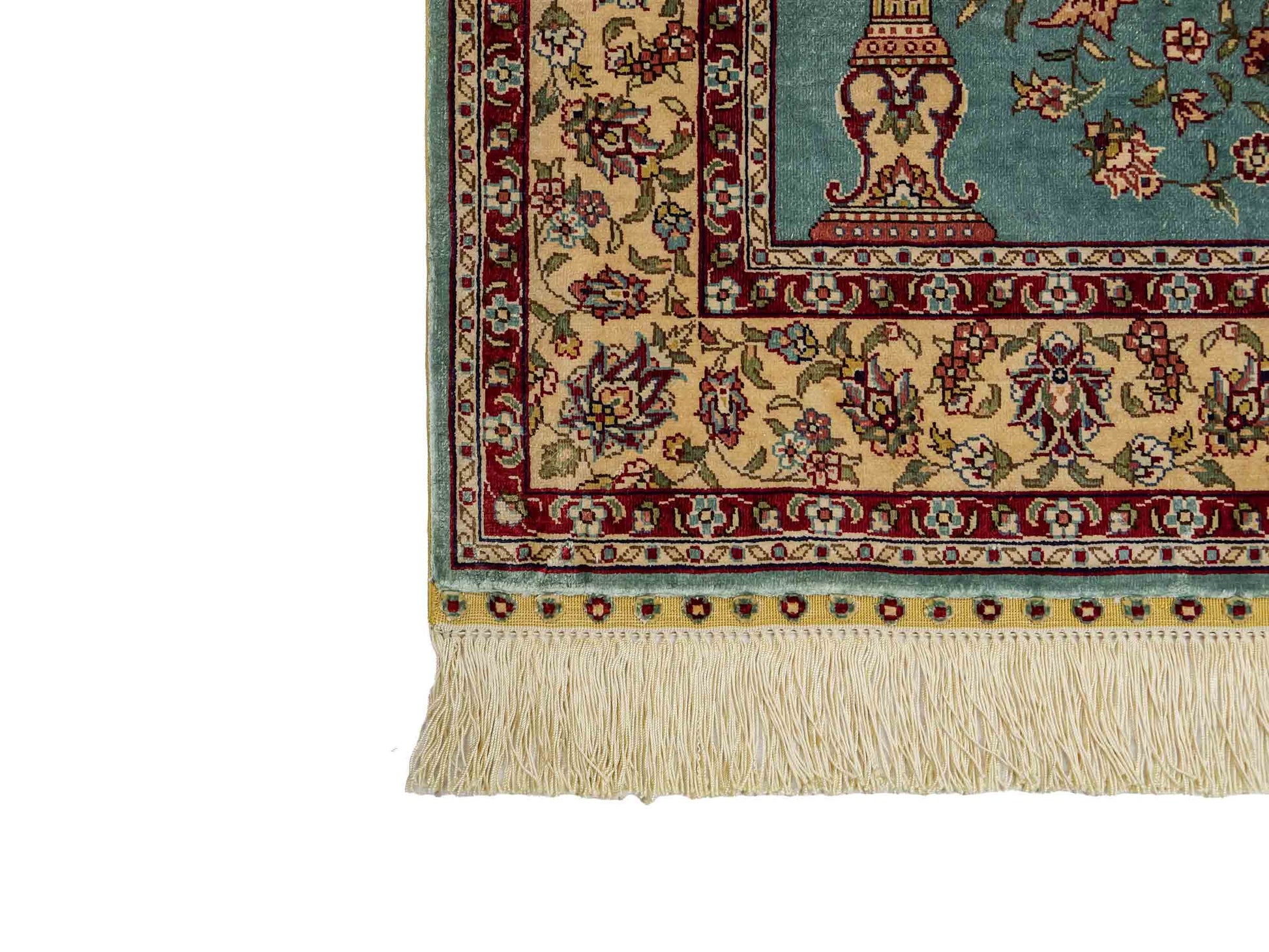 Sehr feiner, handgeknüpfter Khademi Orientteppich mit Hereke Design aus reiner Seide, blau, creme. 124x78 cm. Vertrieb durch Jupiter Intl.