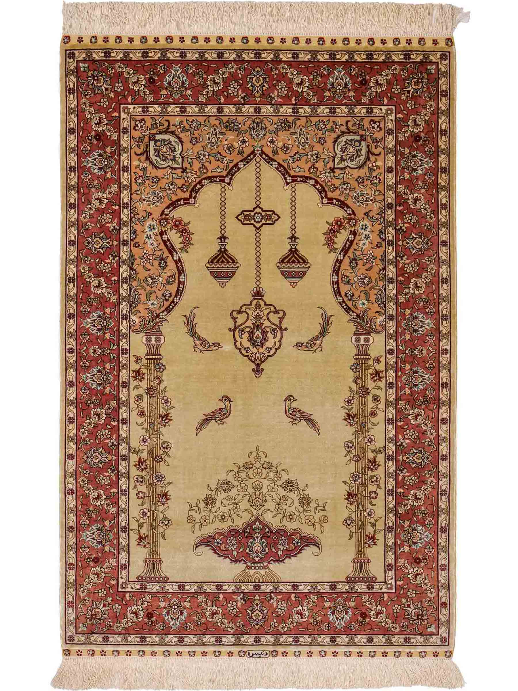 Sehr feiner, handgeknüpfter Khademi Orientteppich mit Hereke Design aus reiner Seide, rosa, grün. 124x79 cm. Vertrieb durch Jupiter Intl.