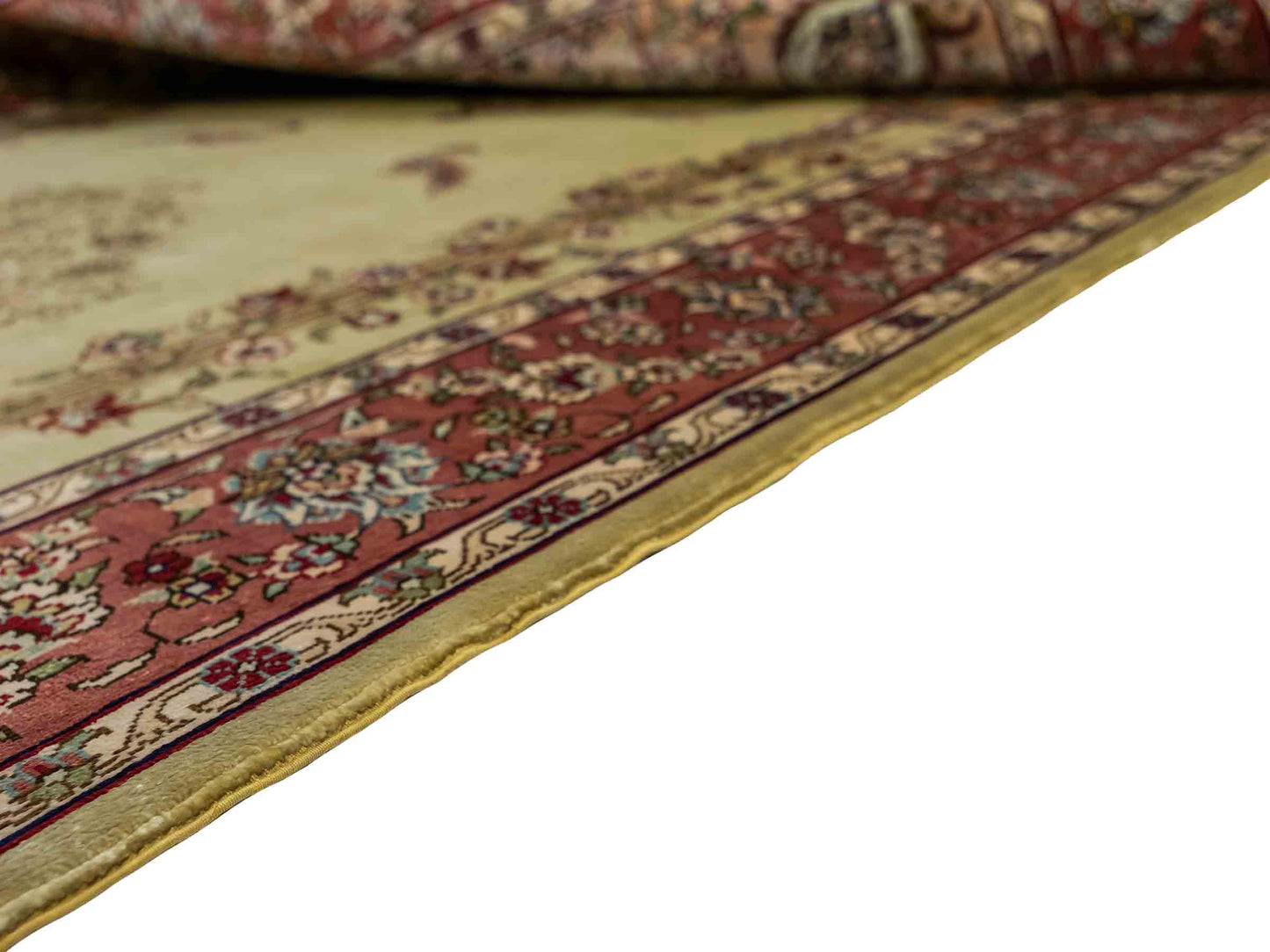 Sehr feiner, handgeknüpfter Khademi Orientteppich mit Hereke Design aus reiner Seide, rosa, grün. 124x79 cm. Vertrieb durch Jupiter Intl.
