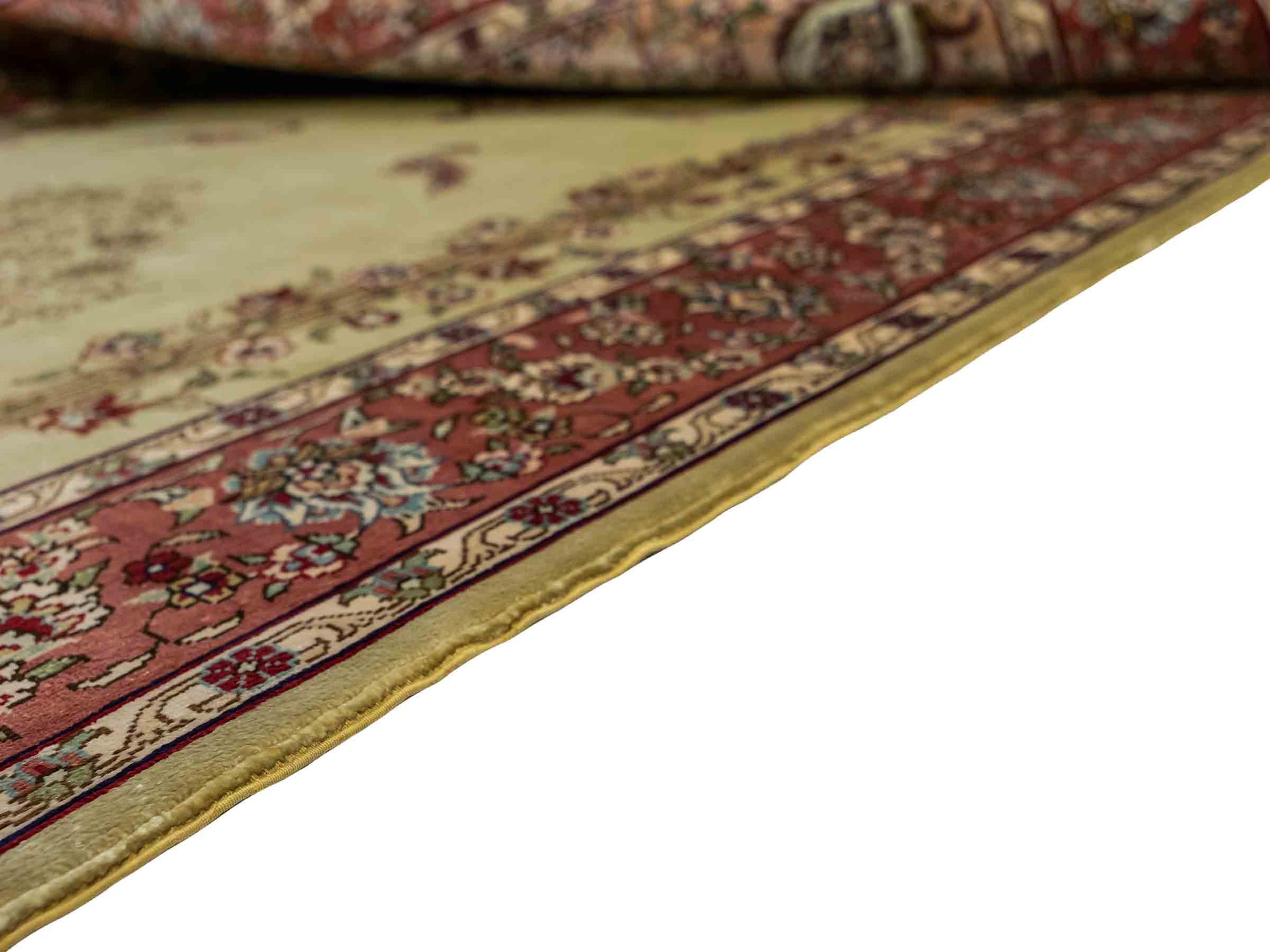 Sehr feiner, handgeknüpfter Khademi Orientteppich mit Hereke Design aus reiner Seide, rosa, grün. 124x79 cm. Vertrieb durch Jupiter Intl.