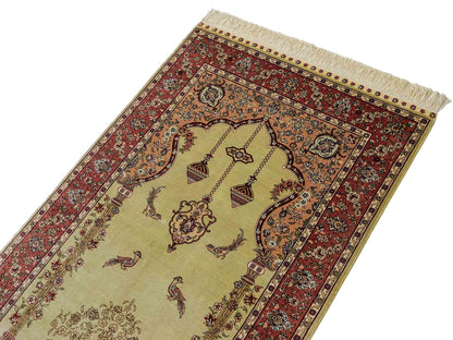 Sehr feiner, handgeknüpfter Khademi Orientteppich mit Hereke Design aus reiner Seide, rosa, grün. 124x79 cm. Vertrieb durch Jupiter Intl.