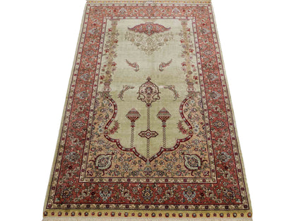 Sehr feiner, handgeknüpfter Khademi Orientteppich mit Hereke Design aus reiner Seide, rosa, grün. 124x79 cm. Vertrieb durch Jupiter Intl.