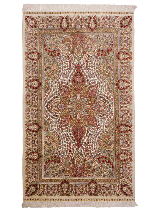 Sehr feiner, handgeknüpfter, chinesischer Khademi Hereke aus Seide, creme. 154x79 cm. Vertrieb durch Jupiter Intl.