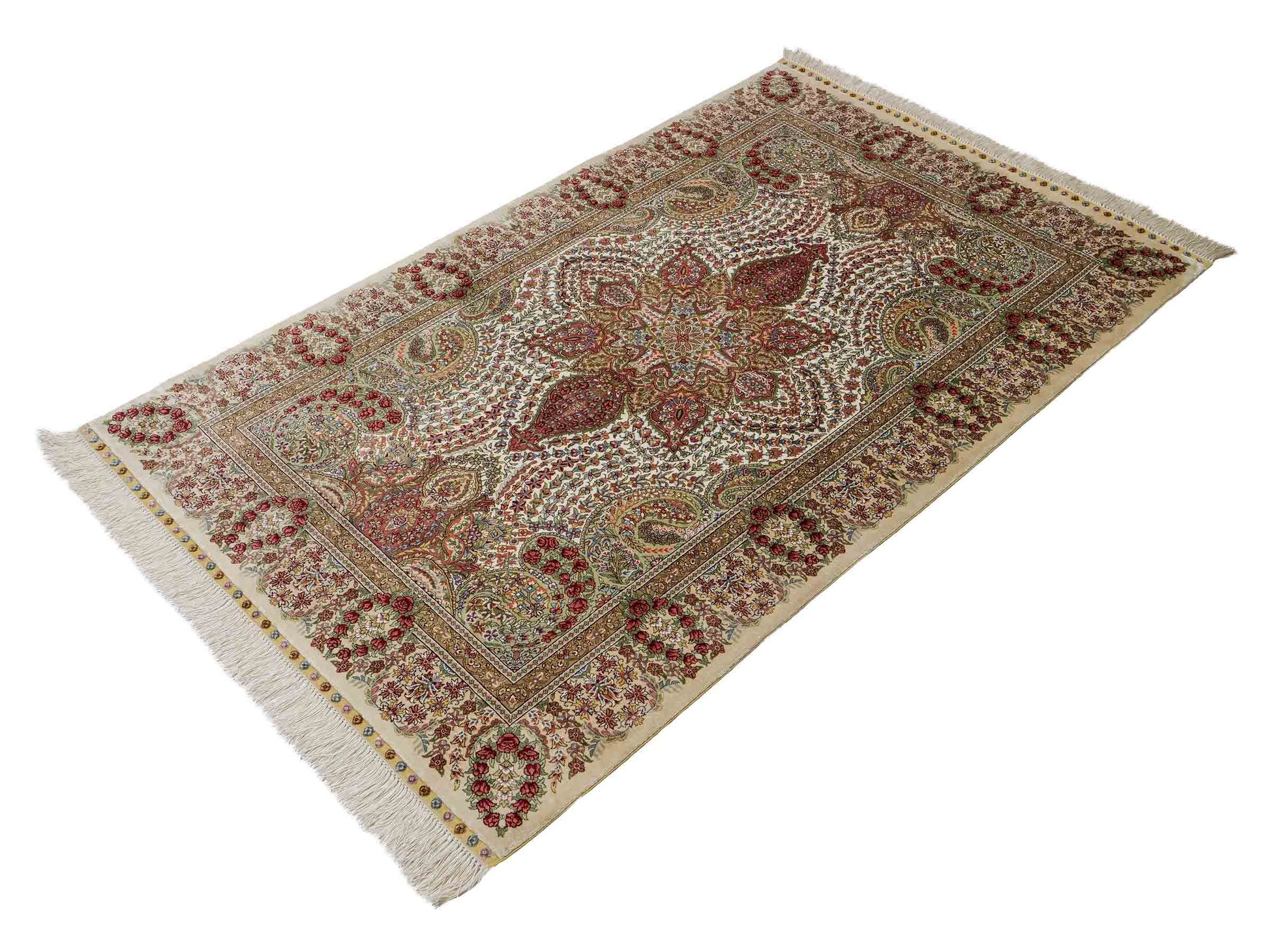 Sehr feiner, handgeknüpfter, chinesischer Khademi Hereke aus Seide, creme. 154x79 cm. Vertrieb durch Jupiter Intl.