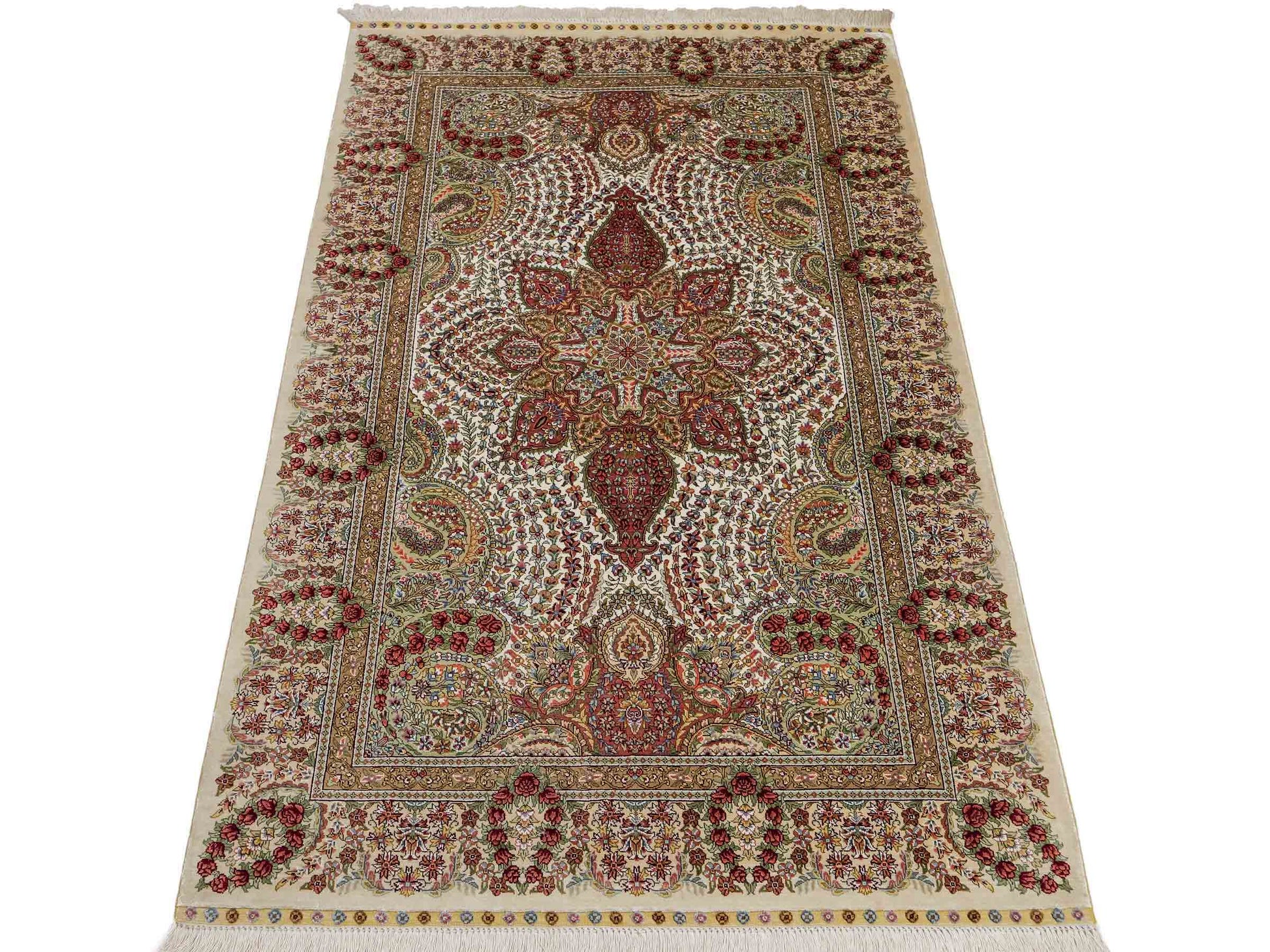 Sehr feiner, handgeknüpfter, chinesischer Khademi Hereke aus Seide, creme. 154x79 cm. Vertrieb durch Jupiter Intl.