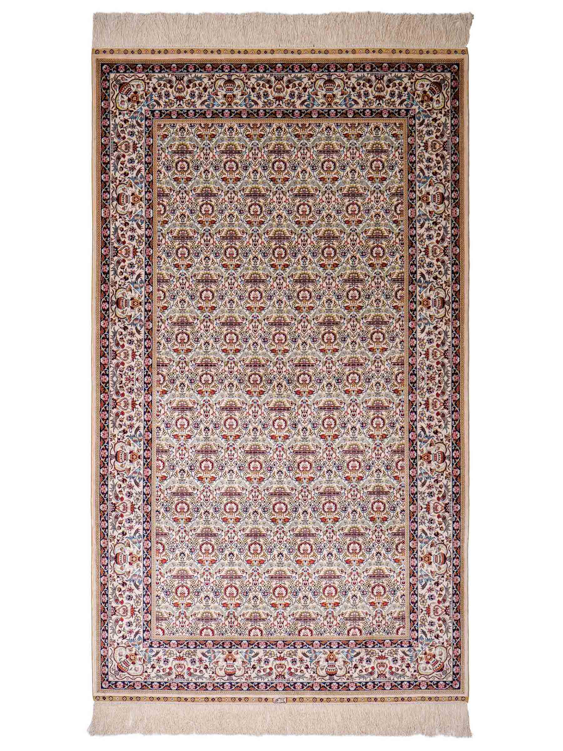 Sehr feiner, handgeknüpfter Khademi Orientteppich mit Hereke Design aus reiner Seide, weiß, creme. 154x92 cm. Vertrieb durch Jupiter Intl.