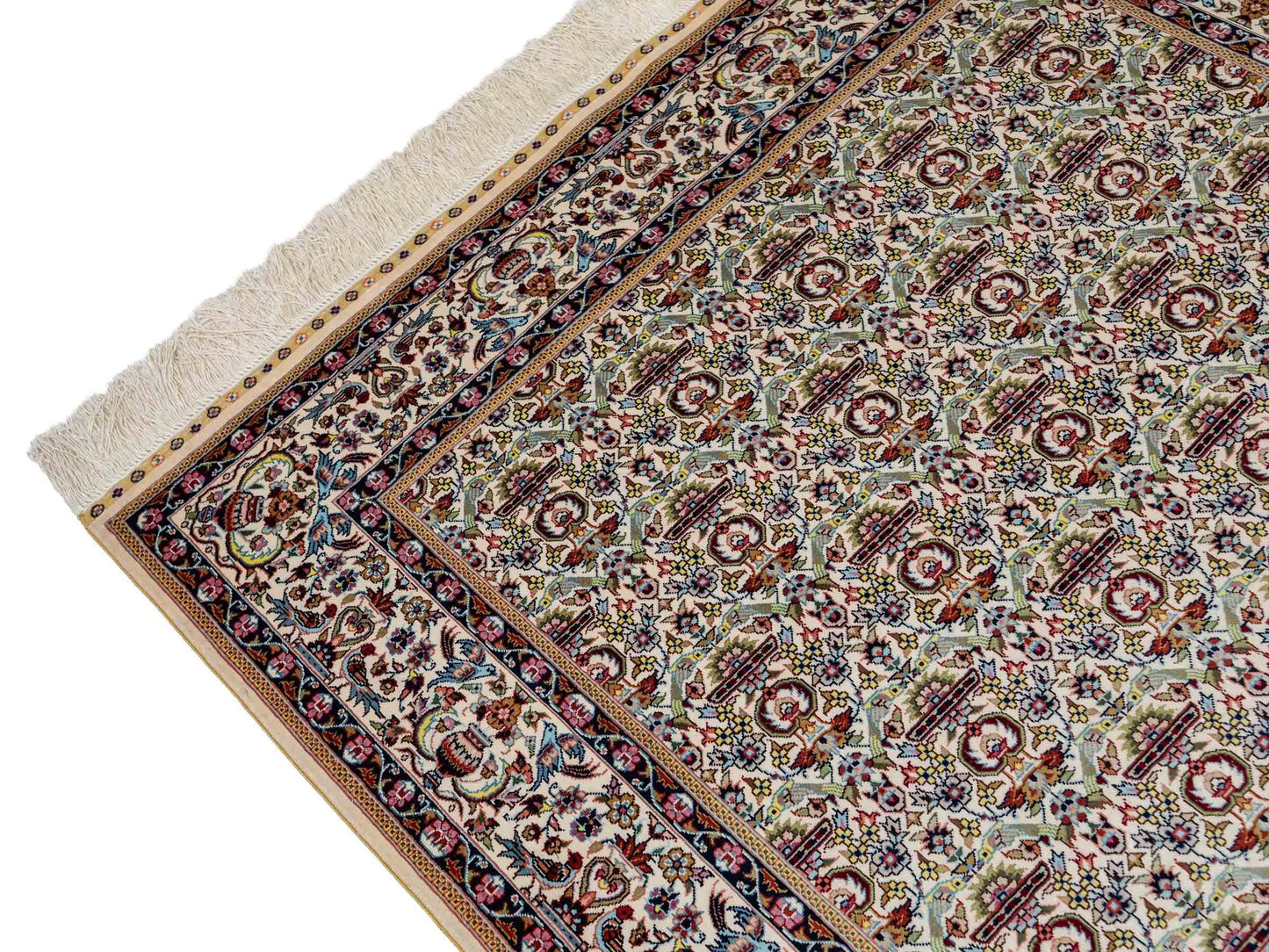 Sehr feiner, handgeknüpfter Khademi Orientteppich mit Hereke Design aus reiner Seide, weiß, creme. 154x92 cm. Vertrieb durch Jupiter Intl.