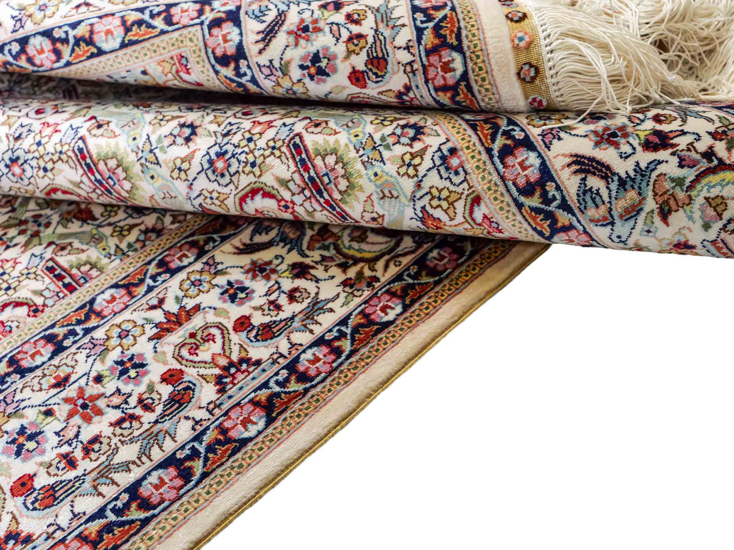 Sehr feiner, handgeknüpfter Khademi Orientteppich mit Hereke Design aus reiner Seide, weiß, creme. 154x92 cm. Vertrieb durch Jupiter Intl.
