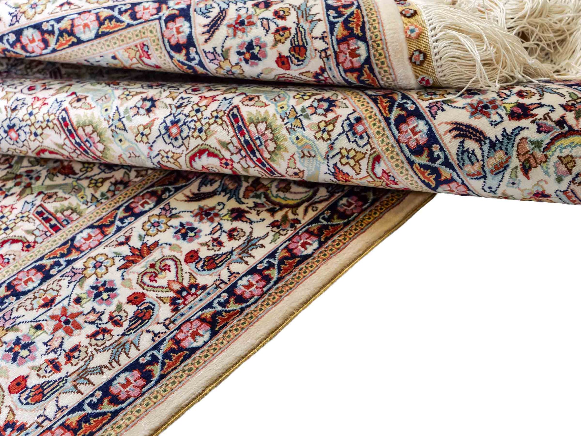 Sehr feiner, handgeknüpfter Khademi Orientteppich mit Hereke Design aus reiner Seide, weiß, creme. 154x92 cm. Vertrieb durch Jupiter Intl.