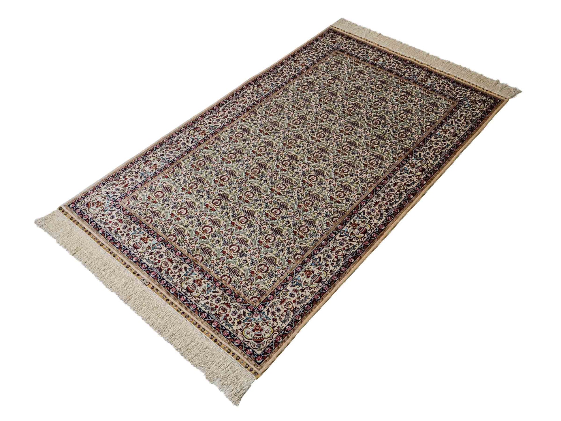 Sehr feiner, handgeknüpfter Khademi Orientteppich mit Hereke Design aus reiner Seide, weiß, creme. 154x92 cm. Vertrieb durch Jupiter Intl.