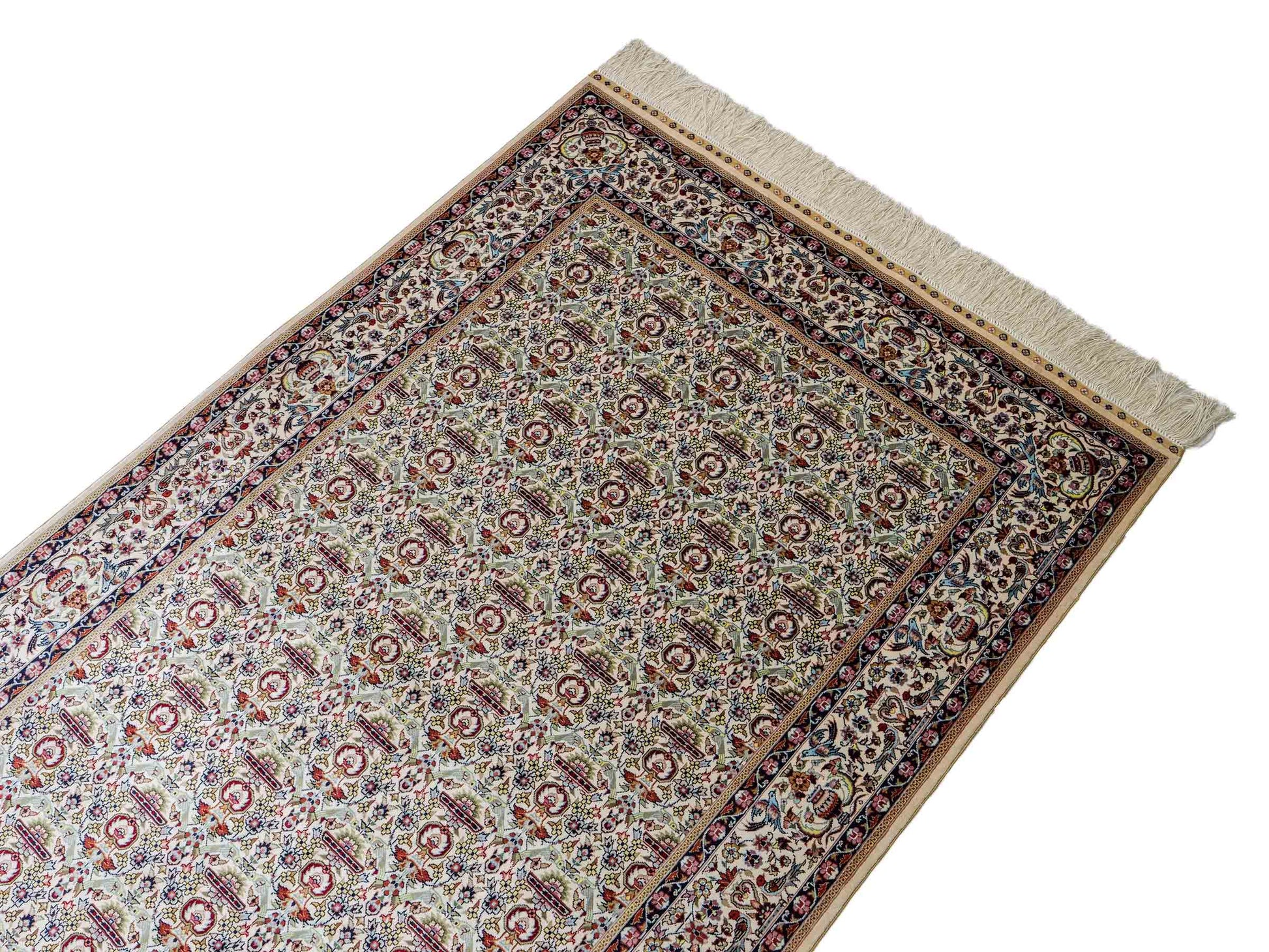 Sehr feiner, handgeknüpfter Khademi Orientteppich mit Hereke Design aus reiner Seide, weiß, creme. 154x92 cm. Vertrieb durch Jupiter Intl.