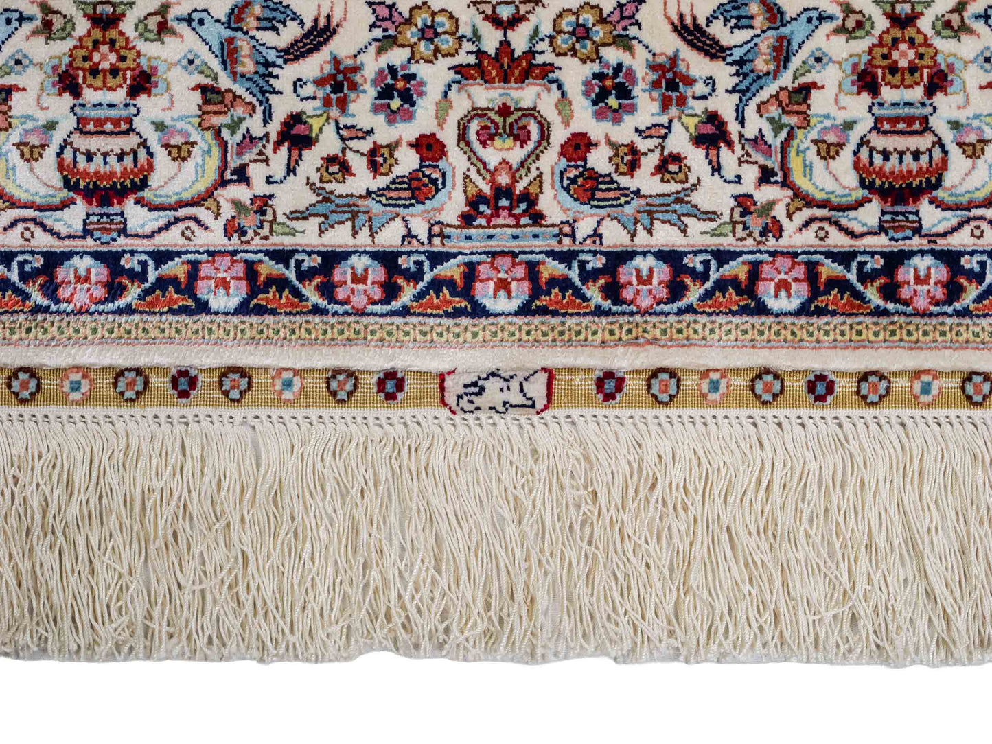Sehr feiner, handgeknüpfter Khademi Orientteppich mit Hereke Design aus reiner Seide, weiß, creme. 154x92 cm. Vertrieb durch Jupiter Intl.