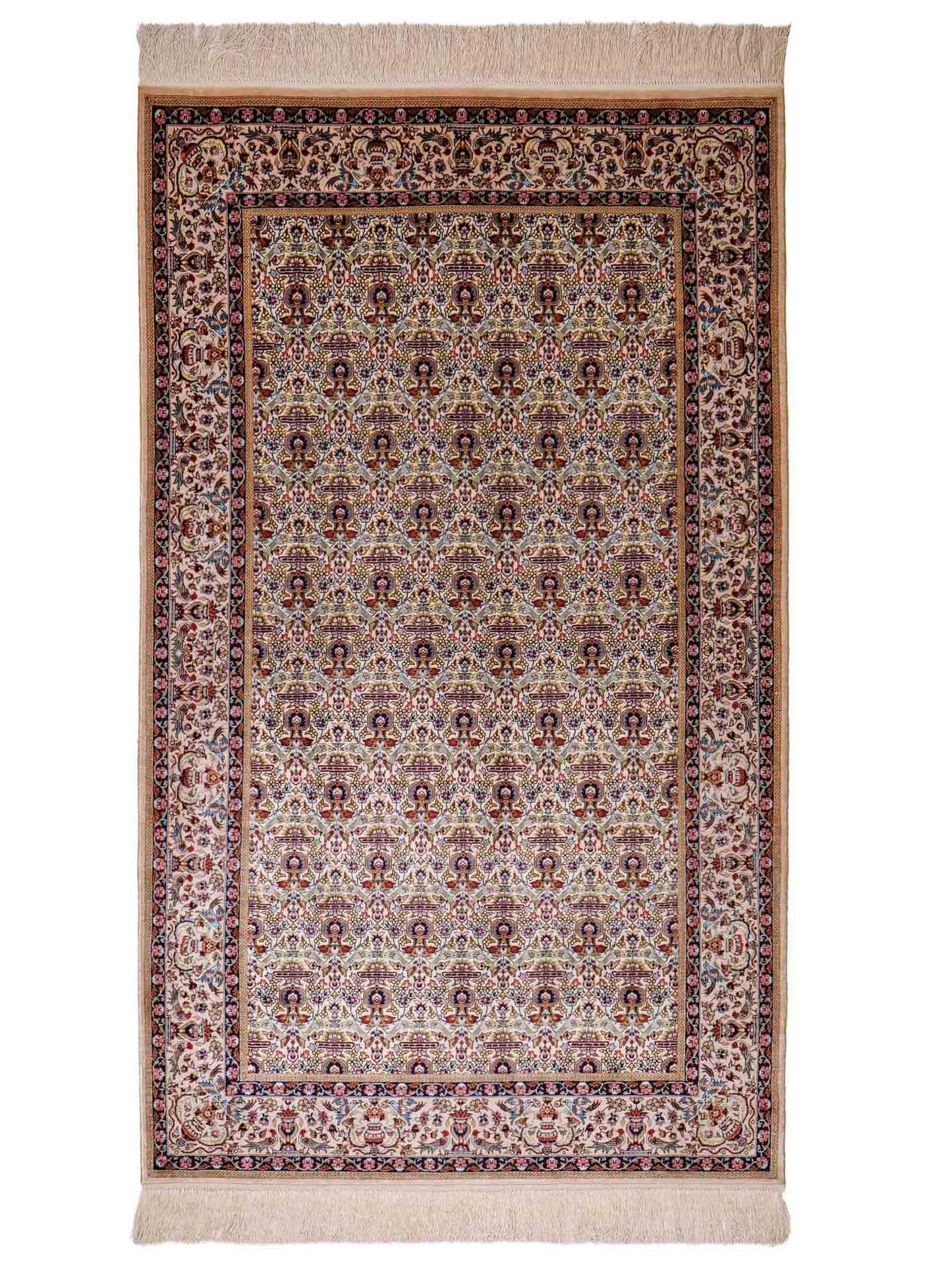 Sehr feiner, handgeknüpfter Khademi Orientteppich mit Hereke Design aus reiner Seide, weiß, creme. 154x92 cm. Vertrieb durch Jupiter Intl.