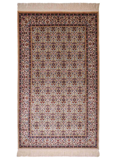 Sehr feiner, handgeknüpfter Khademi Orientteppich mit Hereke Design aus reiner Seide, weiß, creme. 154x92 cm. Vertrieb durch Jupiter Intl.