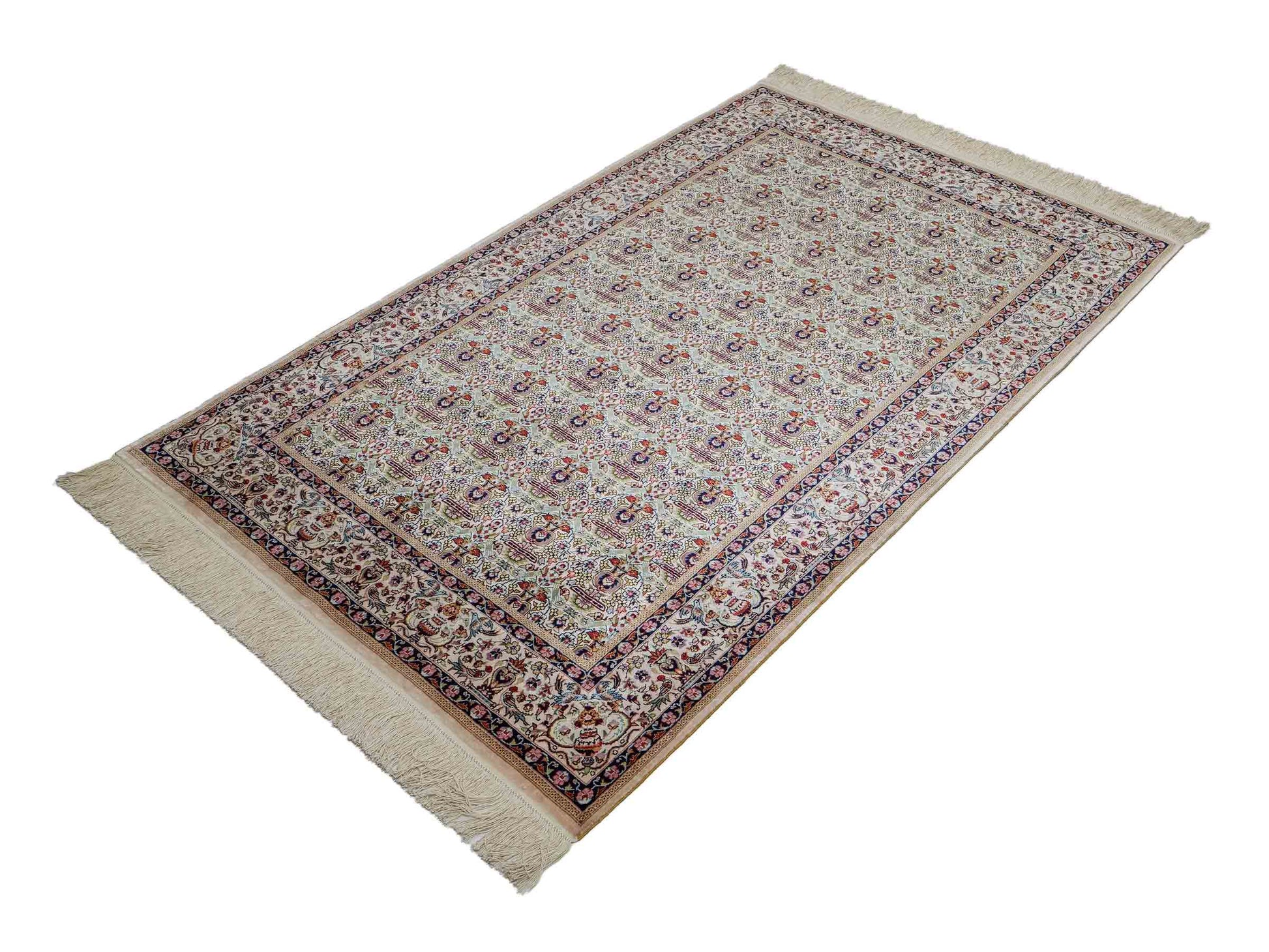 Sehr feiner, handgeknüpfter Khademi Orientteppich mit Hereke Design aus reiner Seide, weiß, creme. 154x92 cm. Vertrieb durch Jupiter Intl.