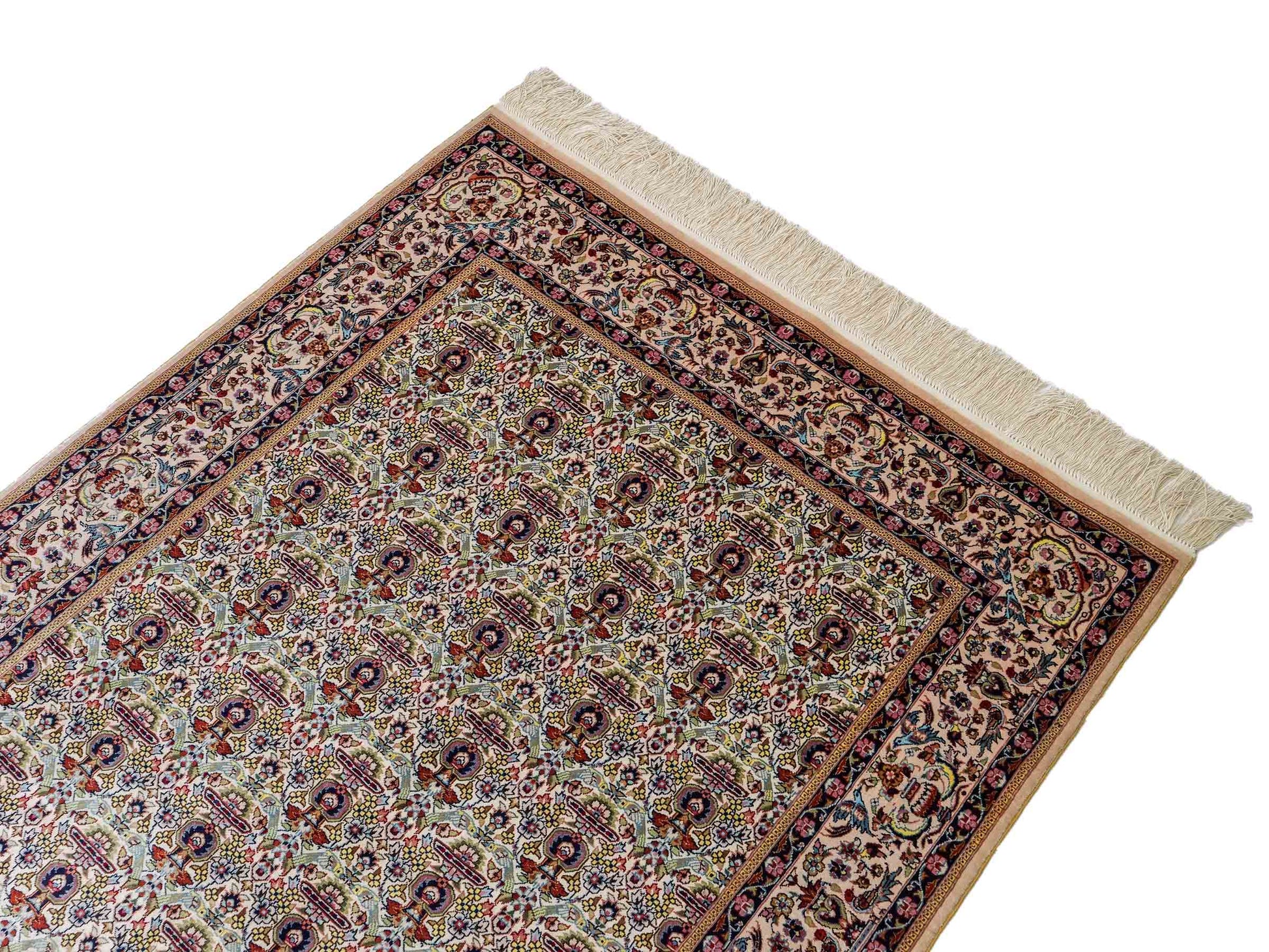Sehr feiner, handgeknüpfter Khademi Orientteppich mit Hereke Design aus reiner Seide, weiß, creme. 154x92 cm. Vertrieb durch Jupiter Intl.