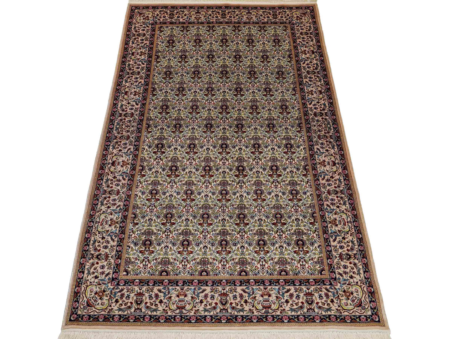 Sehr feiner, handgeknüpfter Khademi Orientteppich mit Hereke Design aus reiner Seide, weiß, creme. 154x92 cm. Vertrieb durch Jupiter Intl.