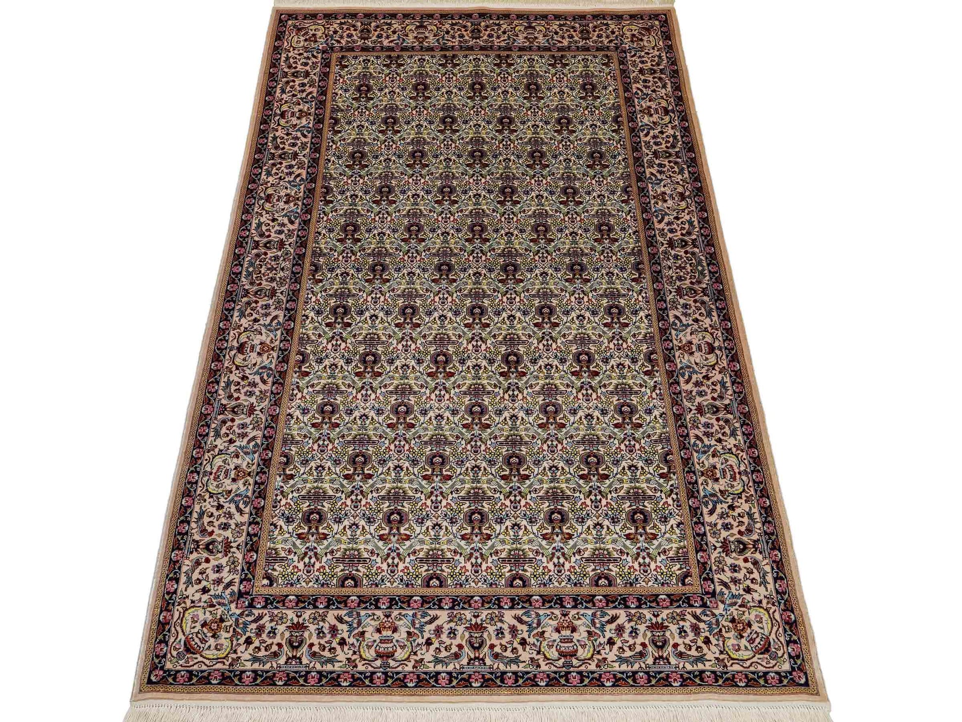 Sehr feiner, handgeknüpfter Khademi Orientteppich mit Hereke Design aus reiner Seide, weiß, creme. 154x92 cm. Vertrieb durch Jupiter Intl.