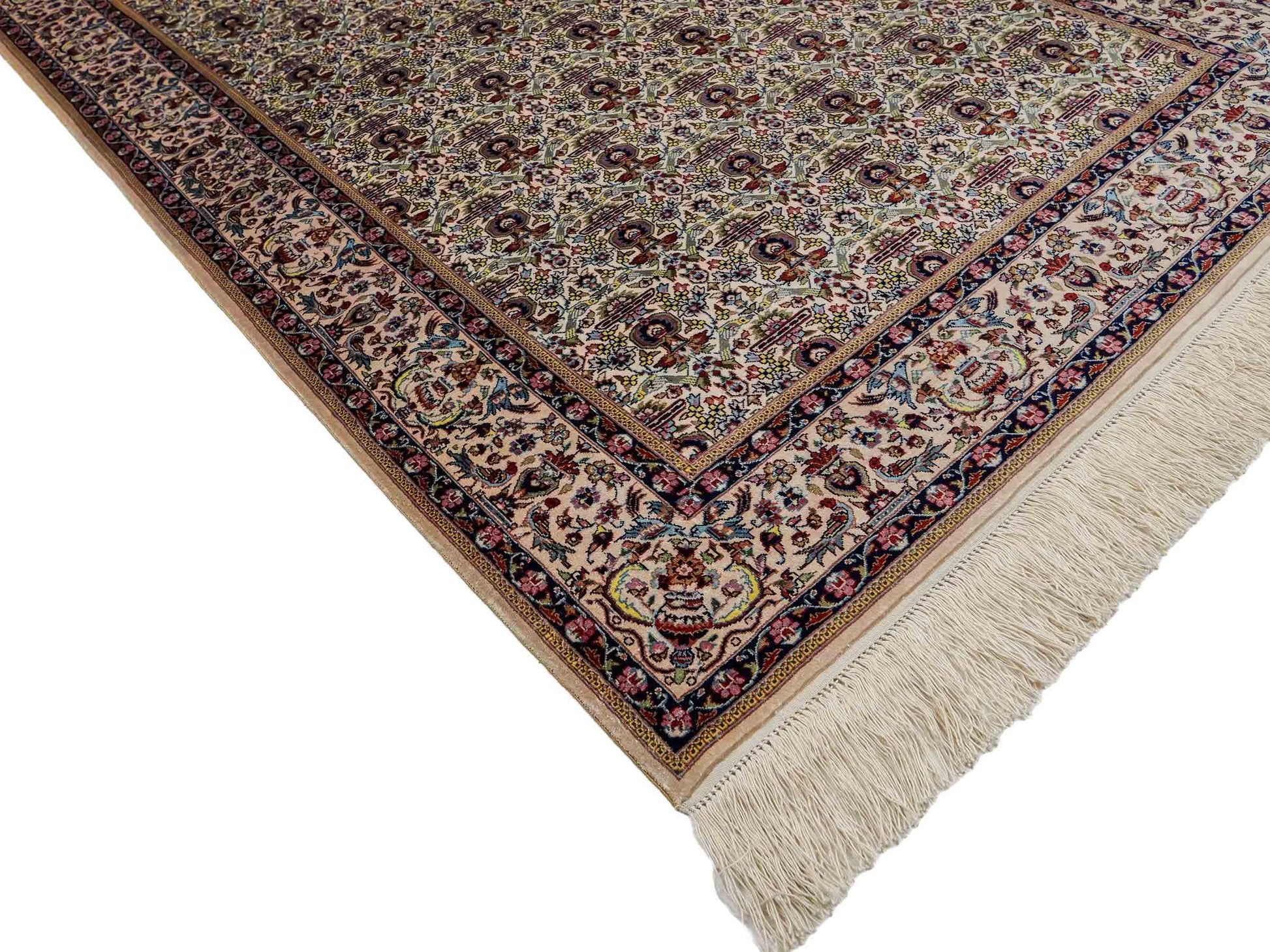 Sehr feiner, handgeknüpfter Khademi Orientteppich mit Hereke Design aus reiner Seide, weiß, creme. 154x92 cm. Vertrieb durch Jupiter Intl.