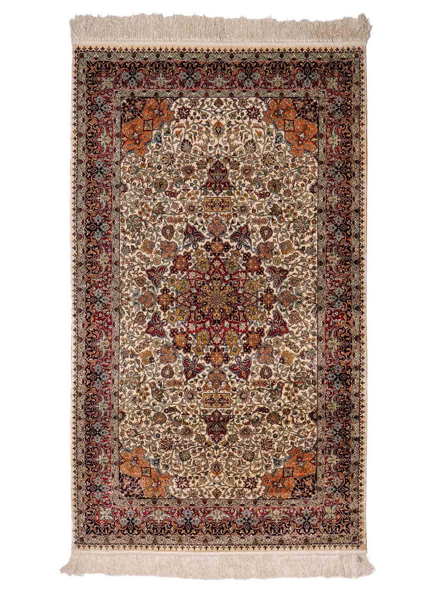 Sehr feiner, handgeknüpfter Hereke Orientteppich von Khademi aus Seide, creme. 154x93 cm. Verkauf durch Jupiter Intl.