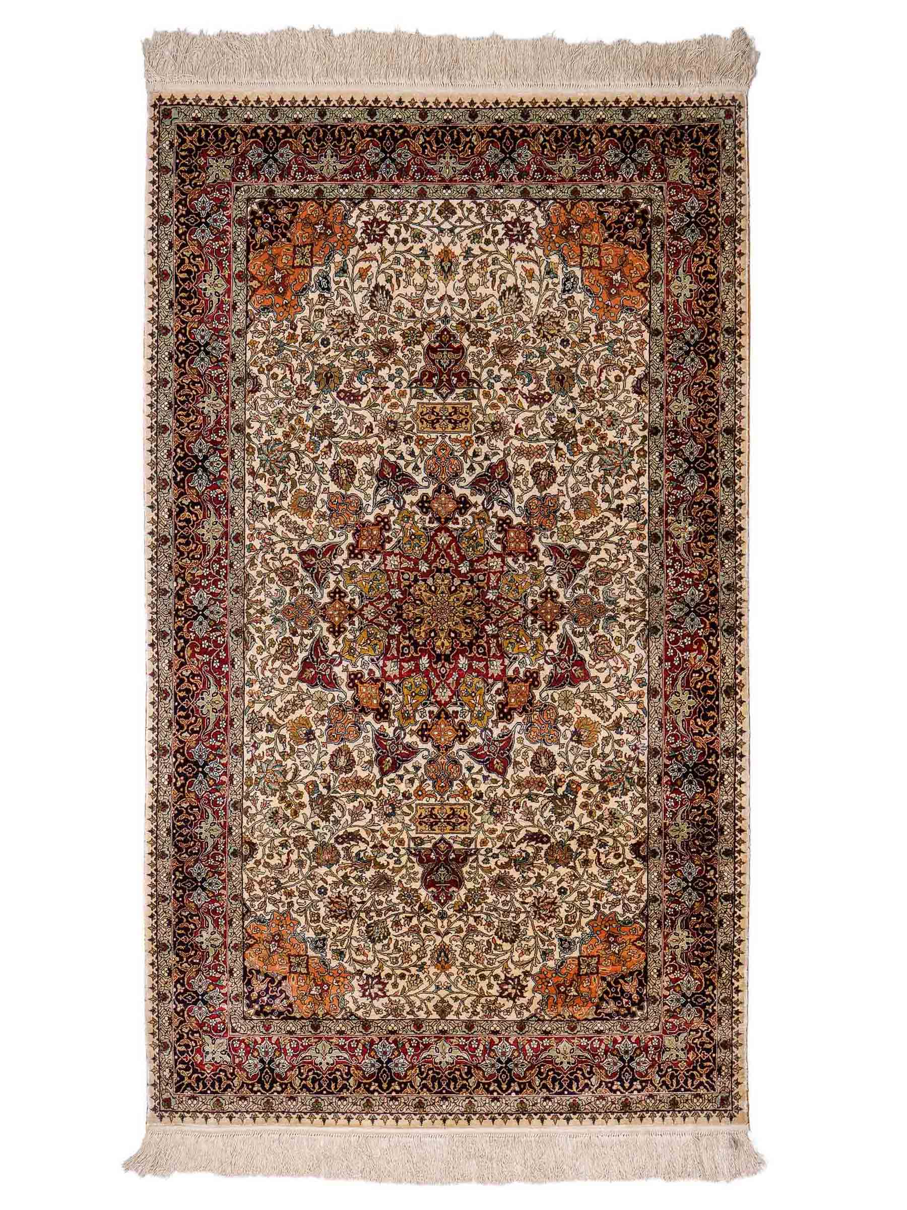 Sehr feiner, handgeknüpfter Hereke Orientteppich von Khademi aus Seide, creme. 154x93 cm. Verkauf durch Jupiter Intl.