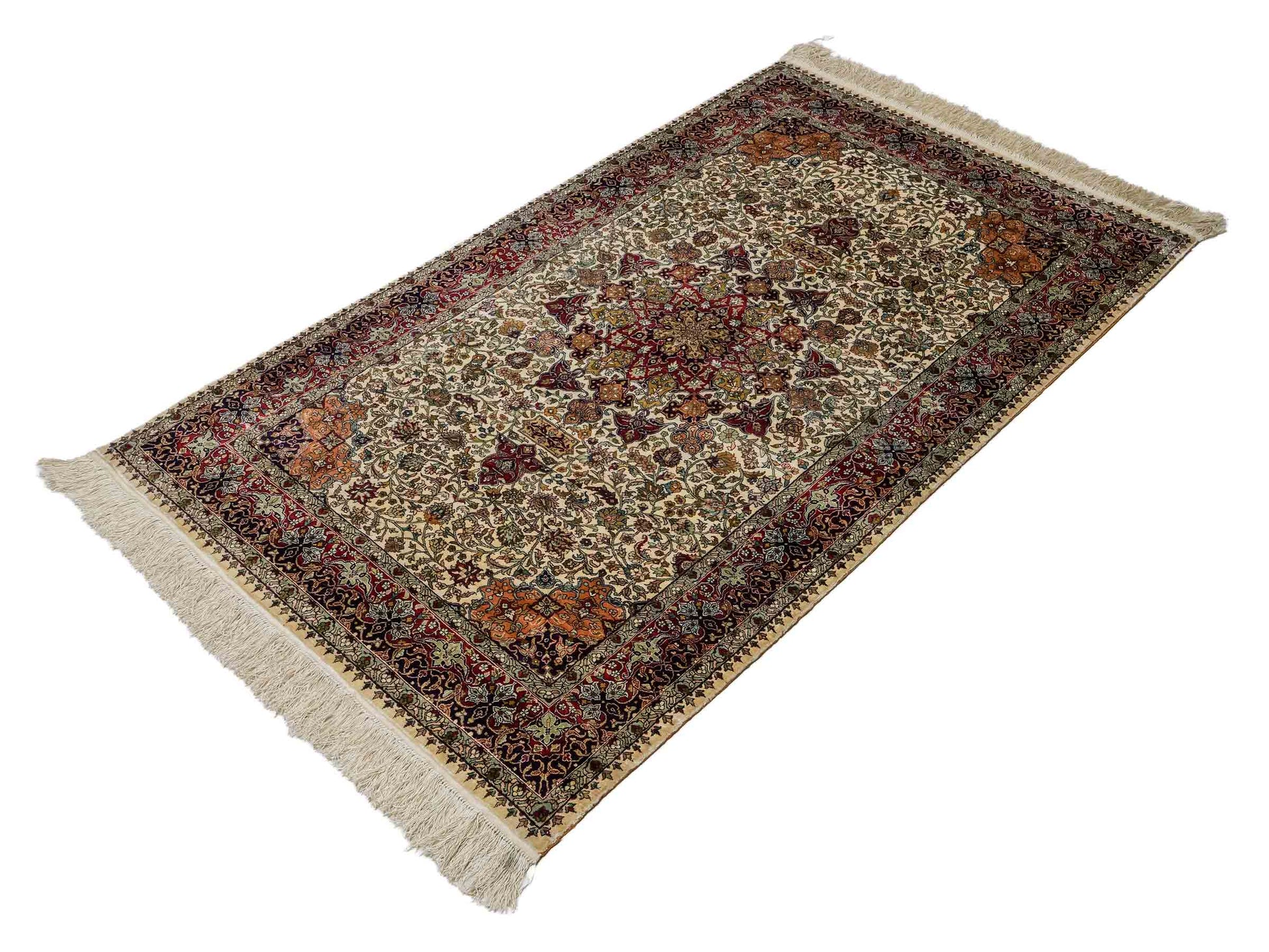 Sehr feiner, handgeknüpfter Hereke Orientteppich von Khademi aus Seide, creme. 154x93 cm. Verkauf durch Jupiter Intl.