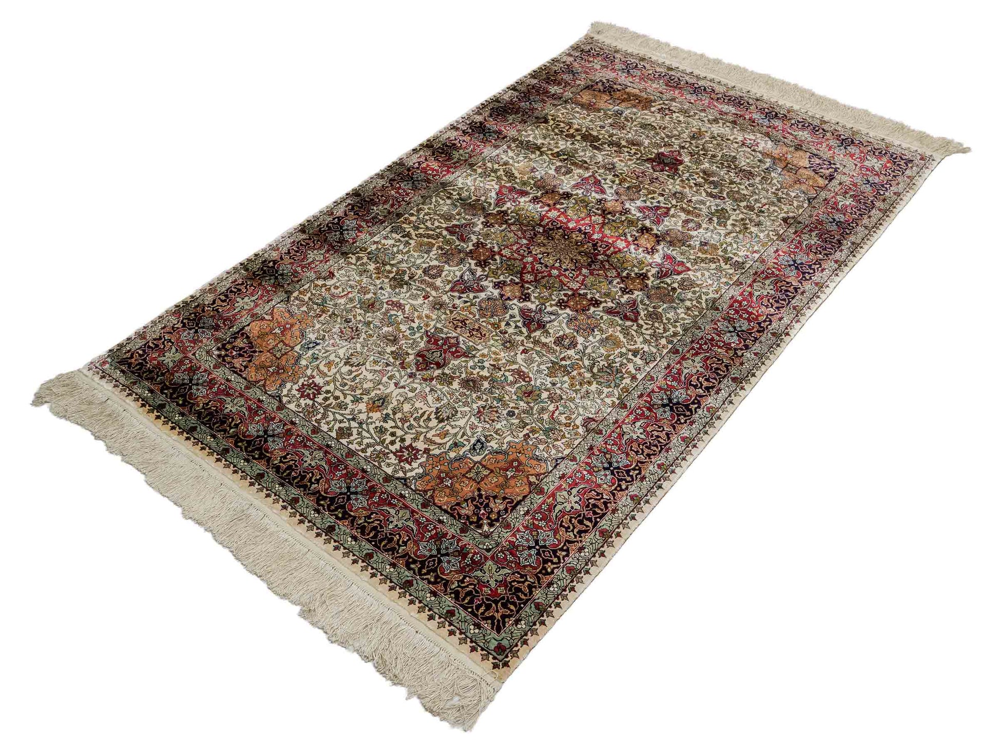 Sehr feiner, handgeknüpfter Hereke Orientteppich von Khademi aus Seide, creme. 154x93 cm. Verkauf durch Jupiter Intl.