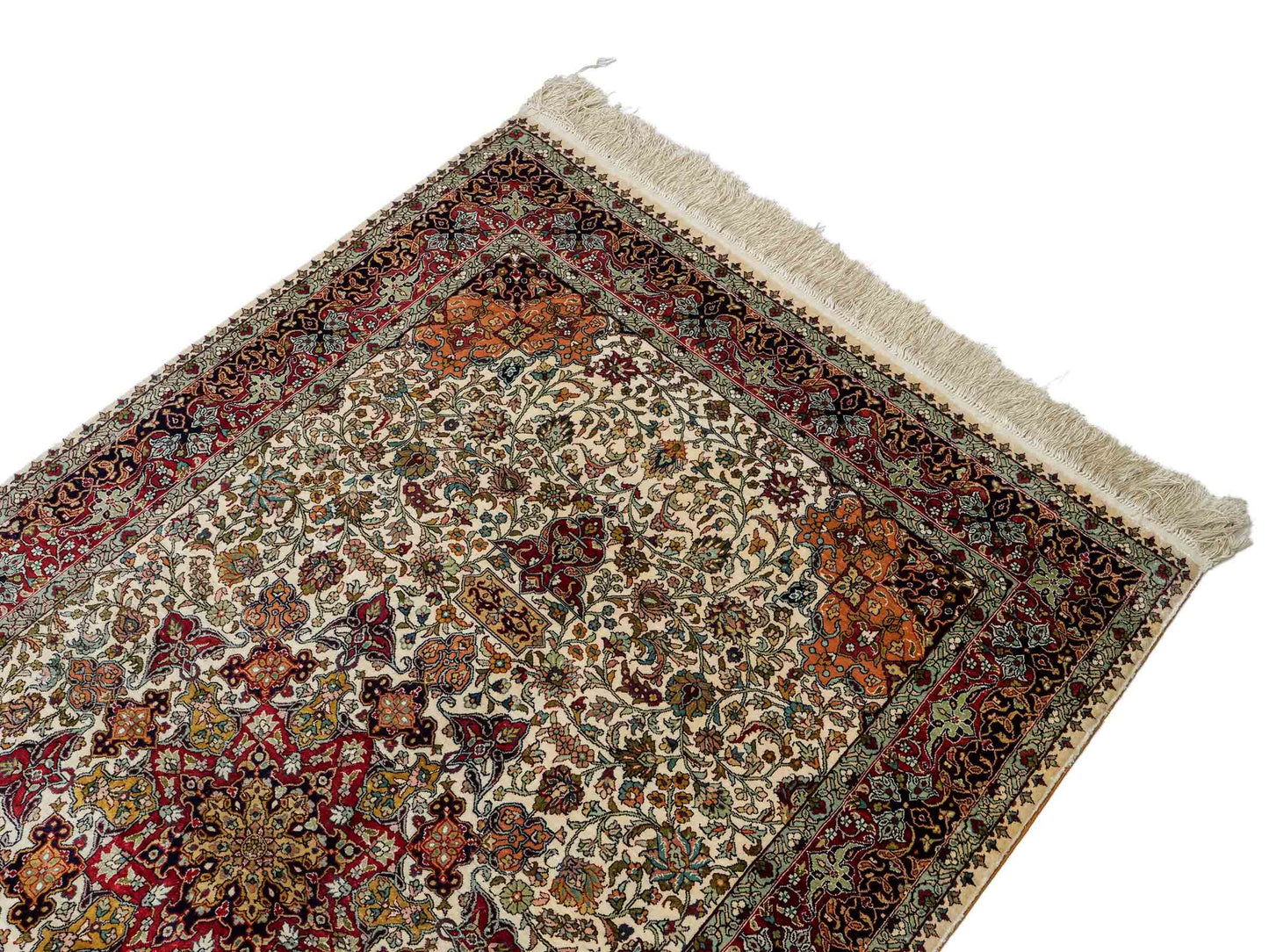 Sehr feiner, handgeknüpfter Hereke Orientteppich von Khademi aus Seide, creme. 154x93 cm. Verkauf durch Jupiter Intl.