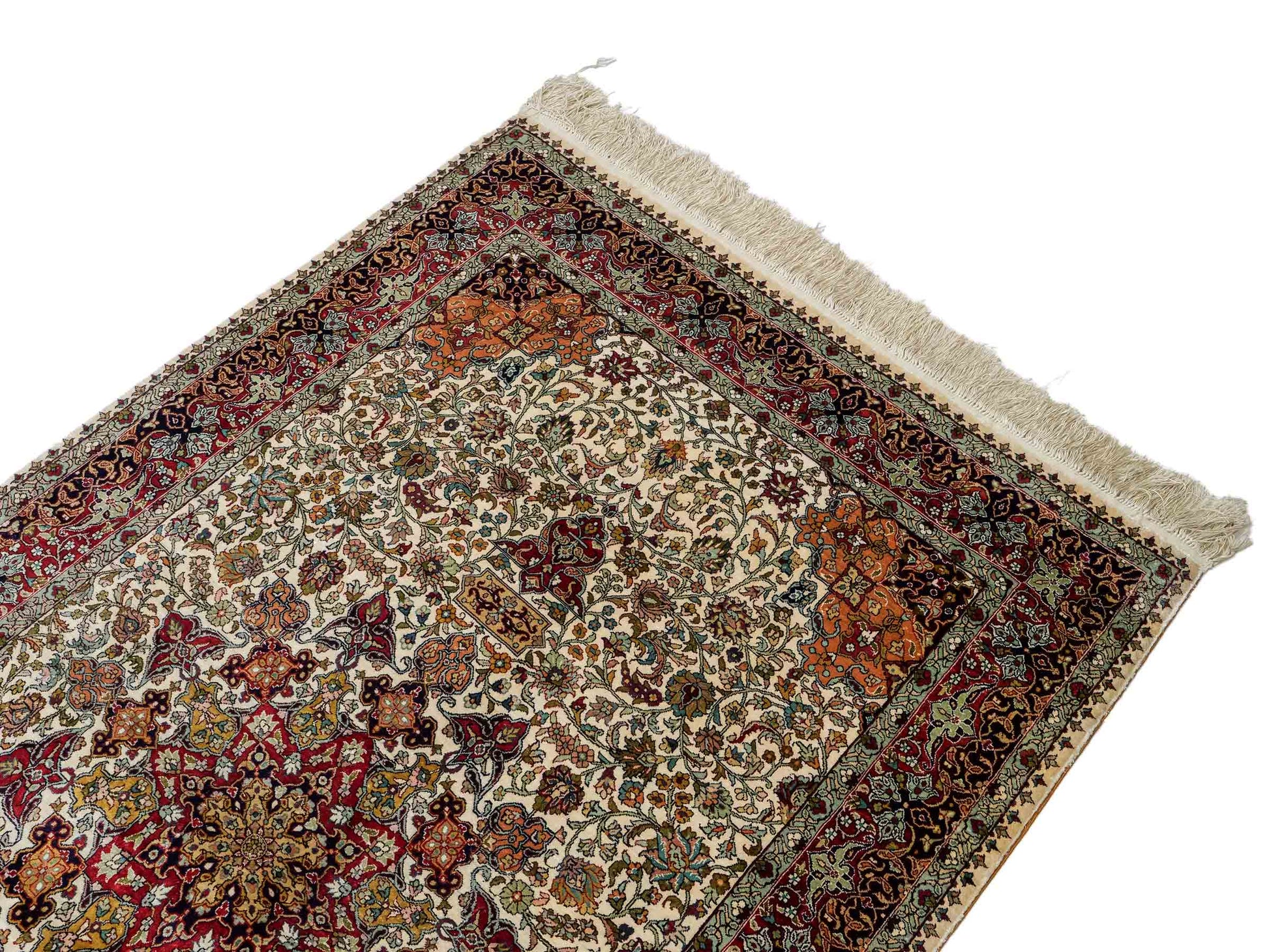 Sehr feiner, handgeknüpfter Hereke Orientteppich von Khademi aus Seide, creme. 154x93 cm. Verkauf durch Jupiter Intl.