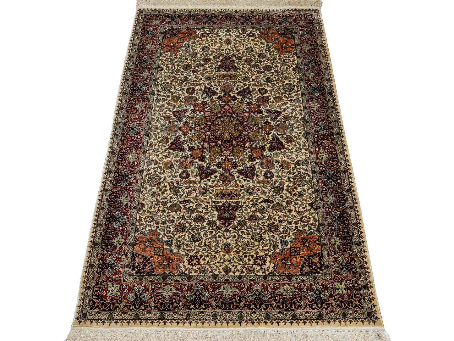 Sehr feiner, handgeknüpfter Hereke Orientteppich von Khademi aus Seide, creme. 154x93 cm. Verkauf durch Jupiter Intl.