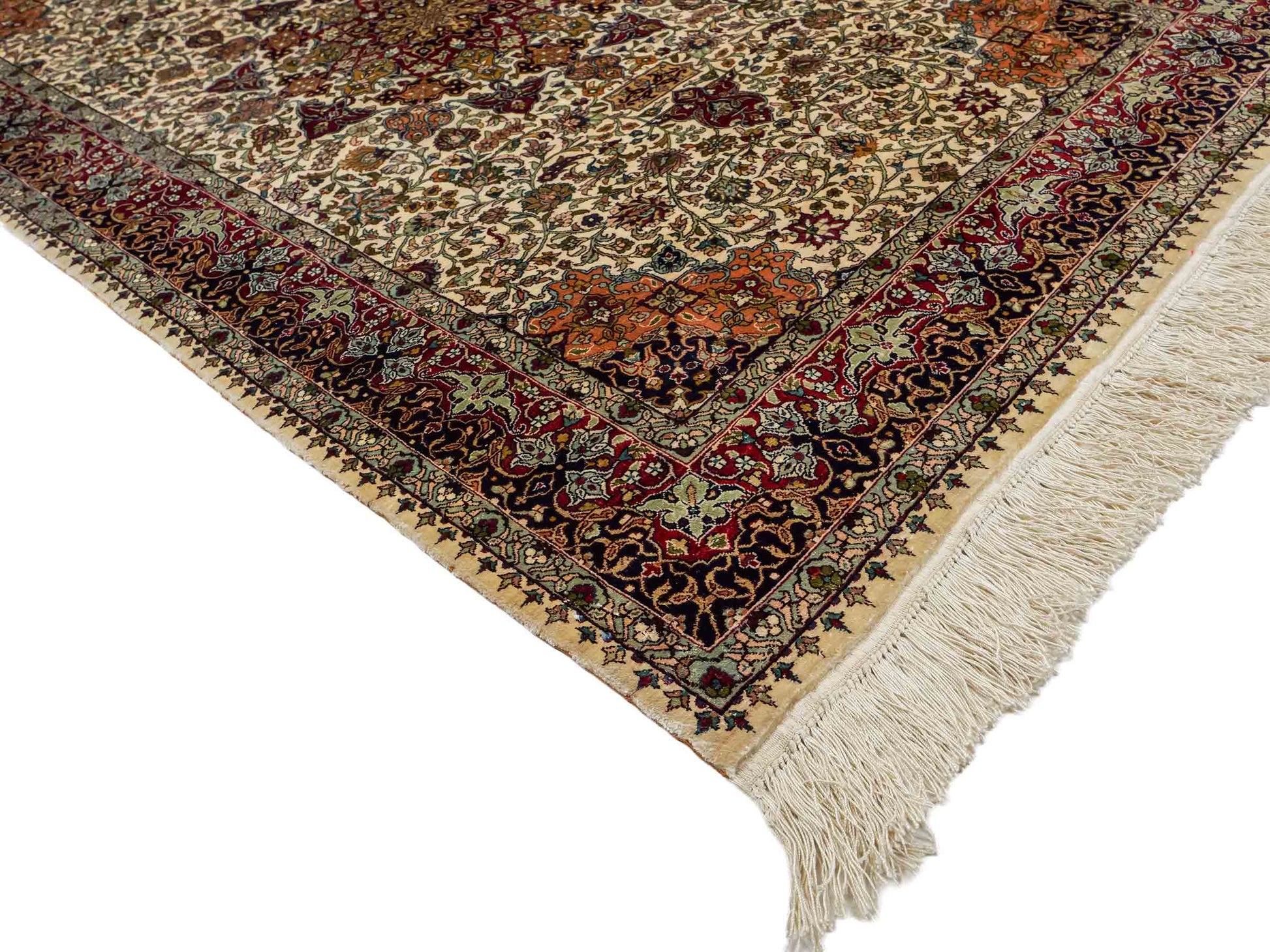 Sehr feiner, handgeknüpfter Hereke Orientteppich von Khademi aus Seide, creme. 154x93 cm. Verkauf durch Jupiter Intl.