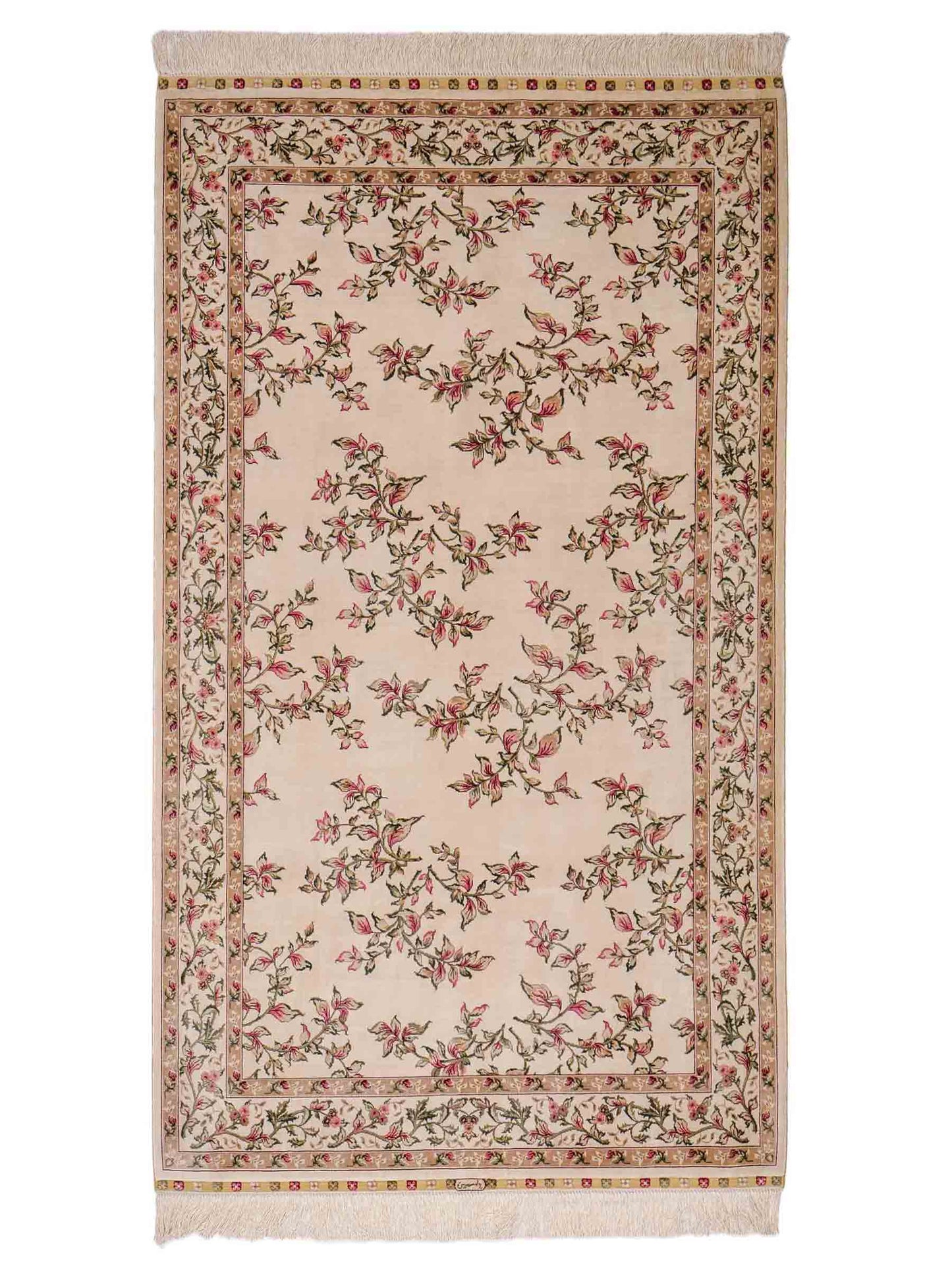 Sehr feiner, handgeknüpfter Khademi Hereke Orientteppich aus Seide, creme, weiß. 154x94 cm. Vertrieb durch Jupiter Intl.