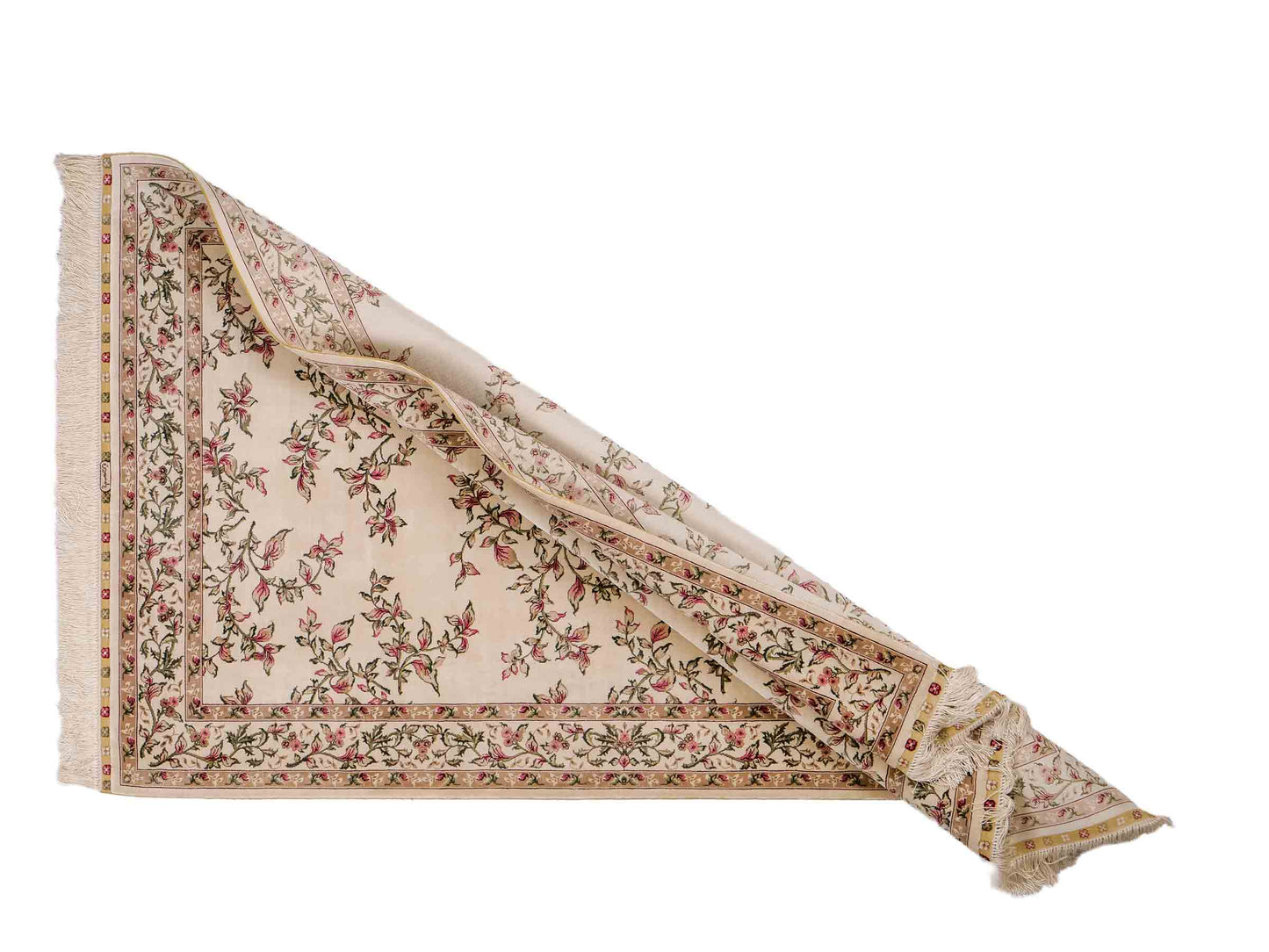 Sehr feiner, handgeknüpfter Khademi Hereke Orientteppich aus Seide, creme, weiß. 154x94 cm. Vertrieb durch Jupiter Intl.