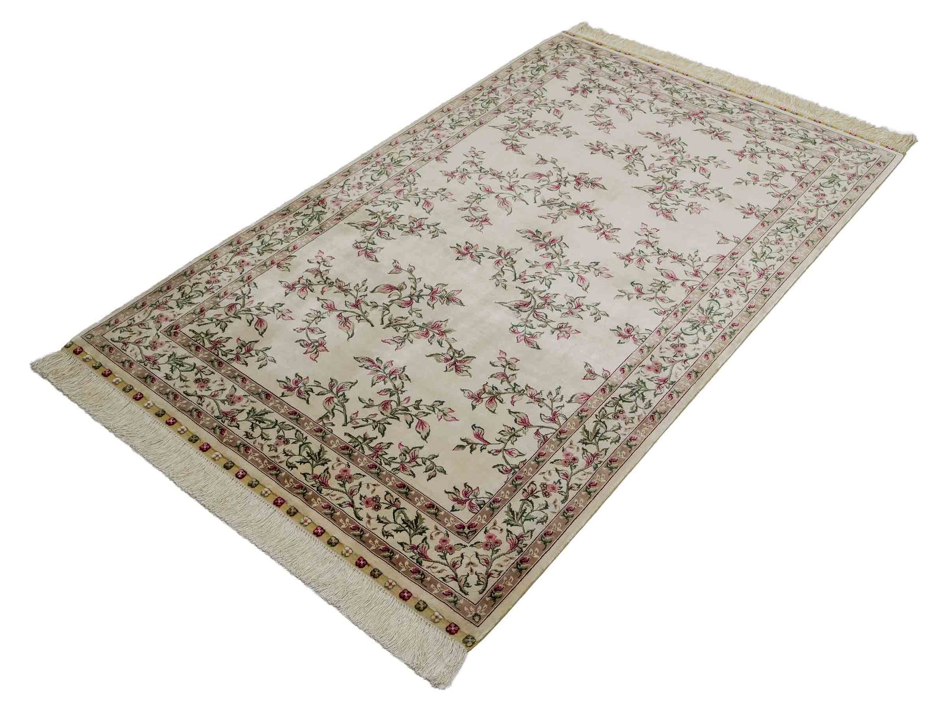 Sehr feiner, handgeknüpfter Khademi Hereke Orientteppich aus Seide, creme, weiß. 154x94 cm. Vertrieb durch Jupiter Intl.