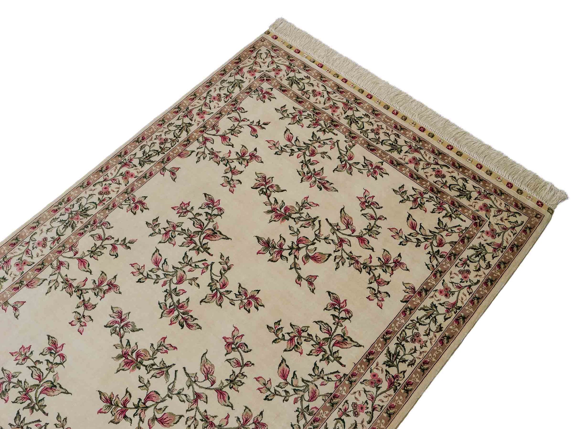 Sehr feiner, handgeknüpfter Khademi Hereke Orientteppich aus Seide, creme, weiß. 154x94 cm. Vertrieb durch Jupiter Intl.