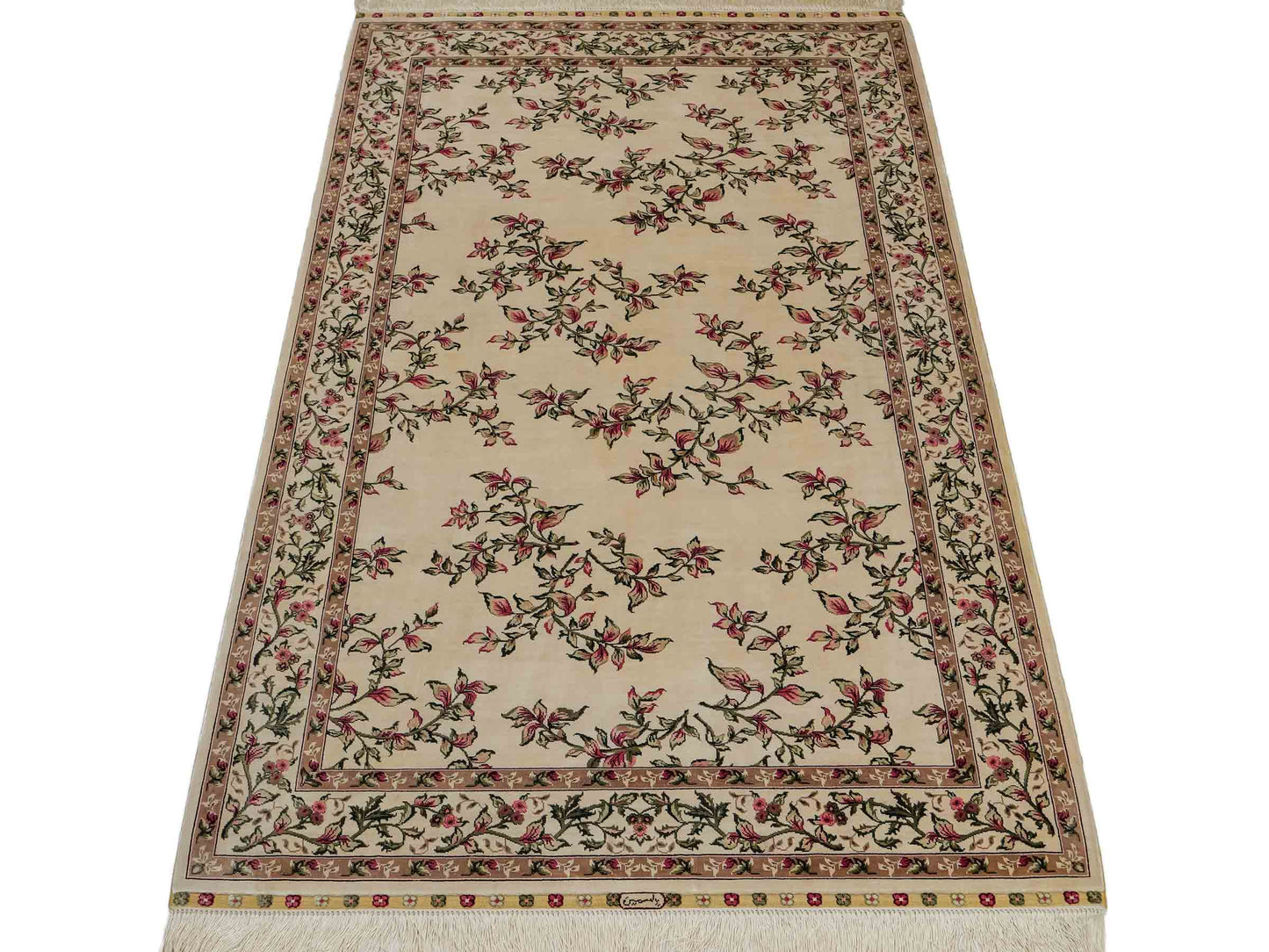 Sehr feiner, handgeknüpfter Khademi Hereke Orientteppich aus Seide, creme, weiß. 154x94 cm. Vertrieb durch Jupiter Intl.