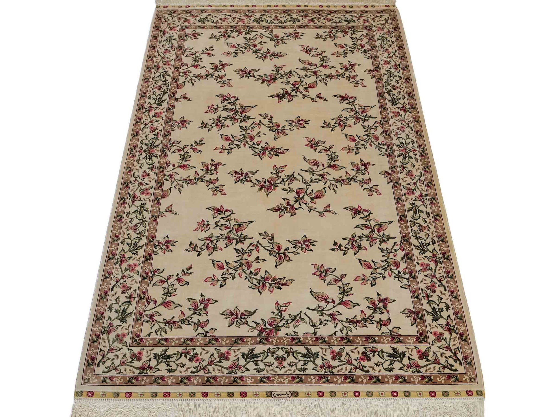 Sehr feiner, handgeknüpfter Khademi Hereke Orientteppich aus Seide, creme, weiß. 154x94 cm. Vertrieb durch Jupiter Intl.