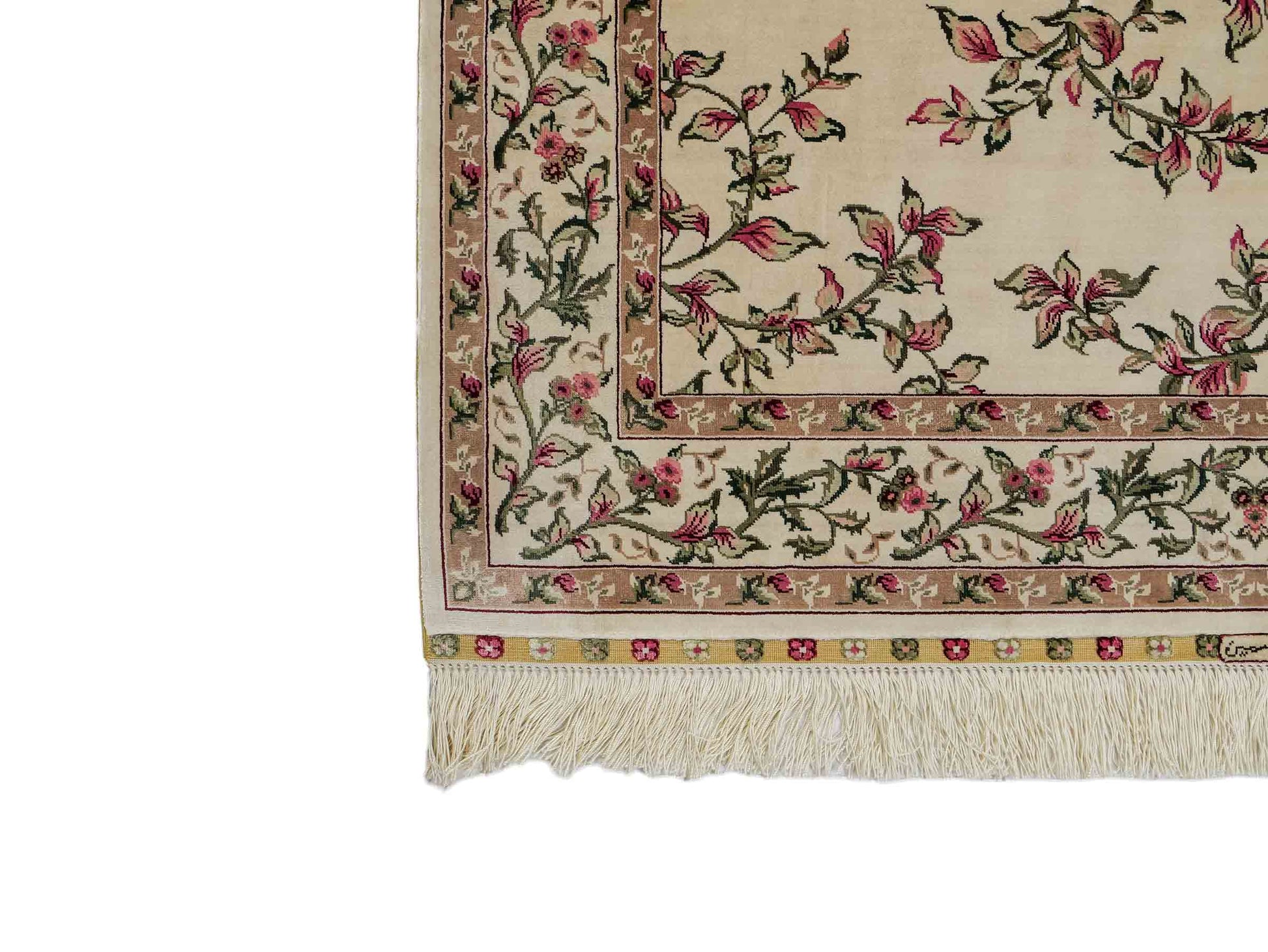 Sehr feiner, handgeknüpfter Khademi Hereke Orientteppich aus Seide, creme, weiß. 154x94 cm. Vertrieb durch Jupiter Intl.