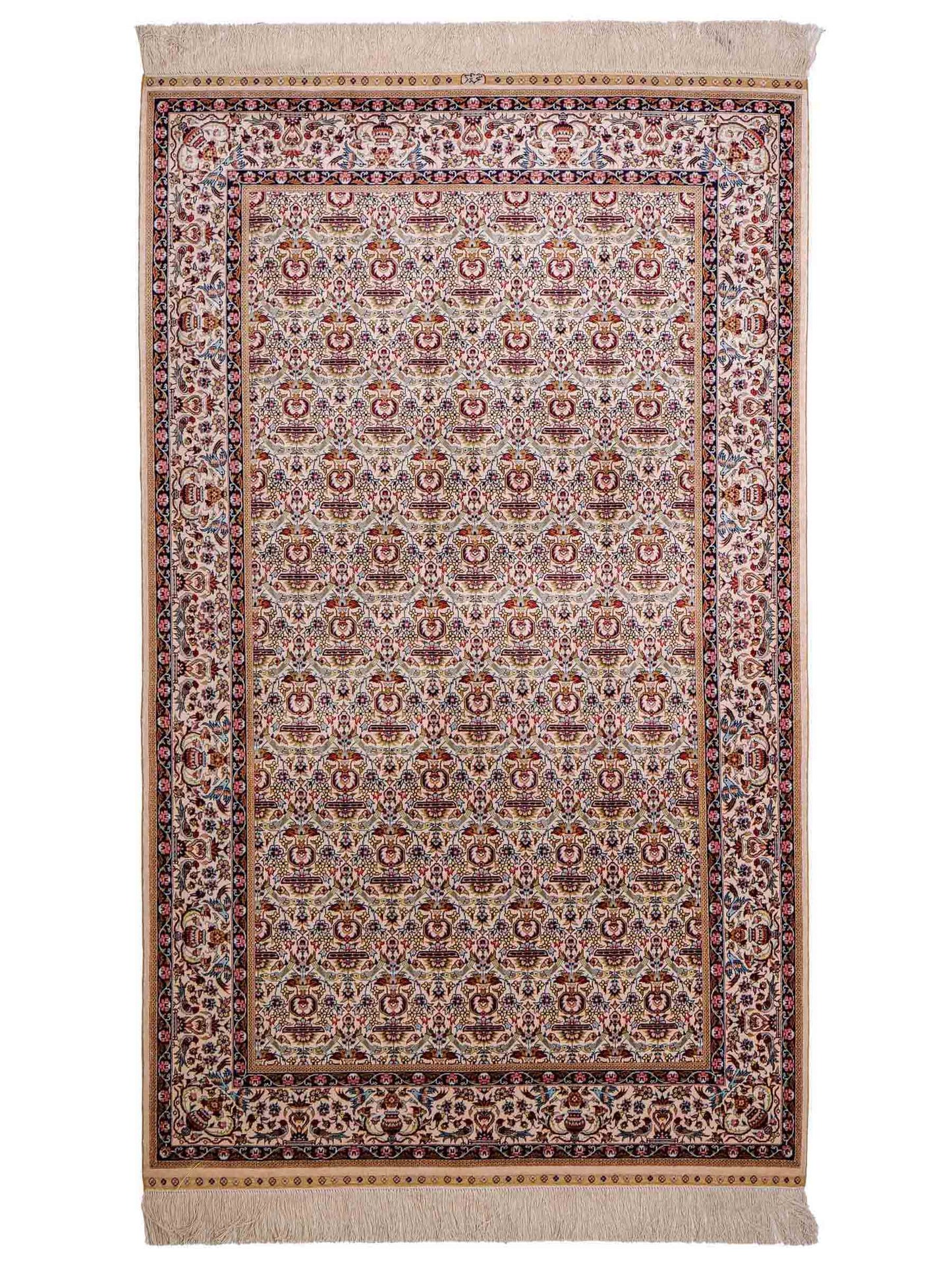 Sehr feiner, handgeknüpfter Khademi Hereke Orientteppich aus Seide, weiß. 155x92 cm. Vertrieb durch Jupiter Intl.