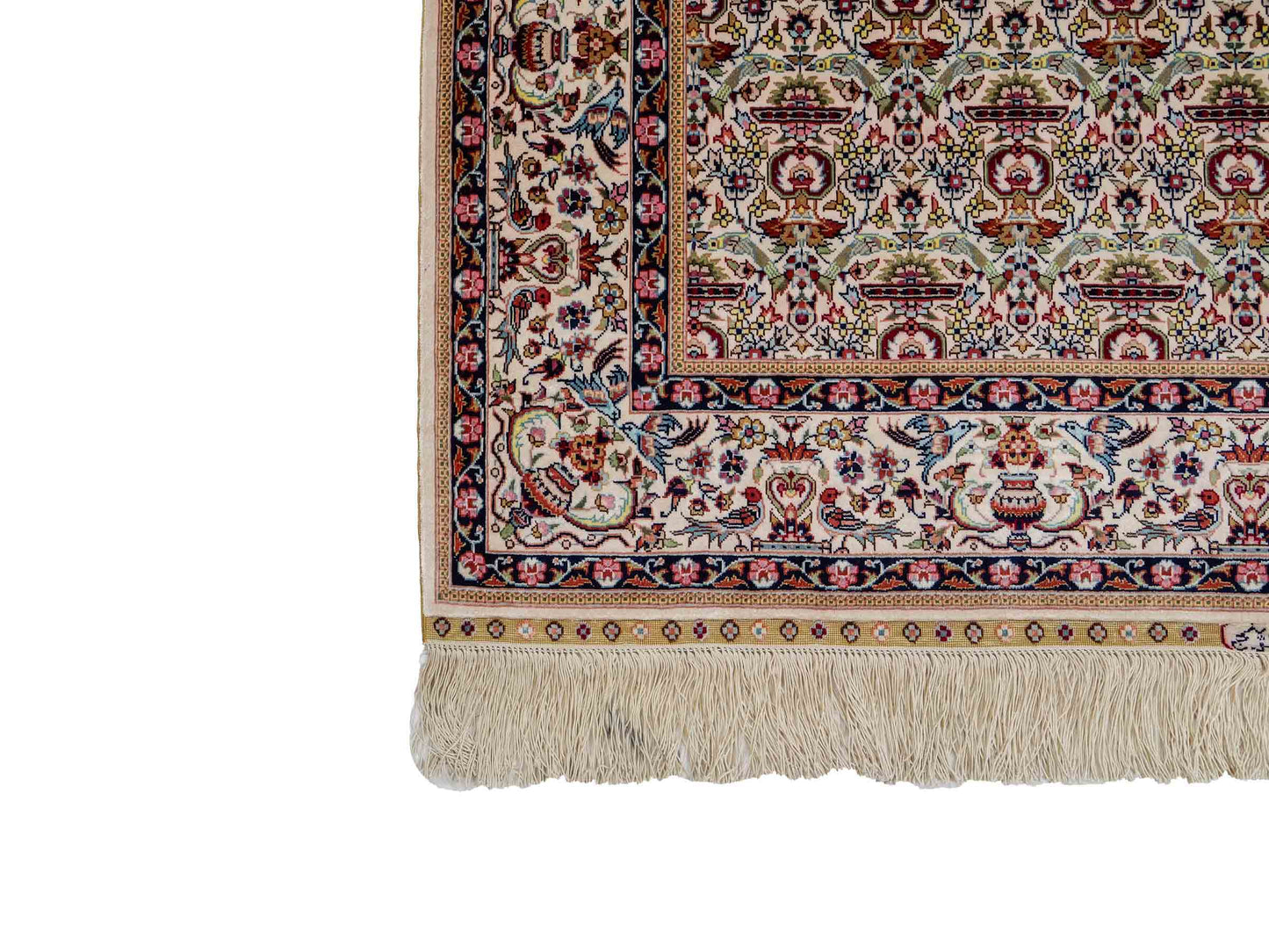 Sehr feiner, handgeknüpfter Khademi Hereke Orientteppich aus Seide, weiß. 155x92 cm. Vertrieb durch Jupiter Intl.