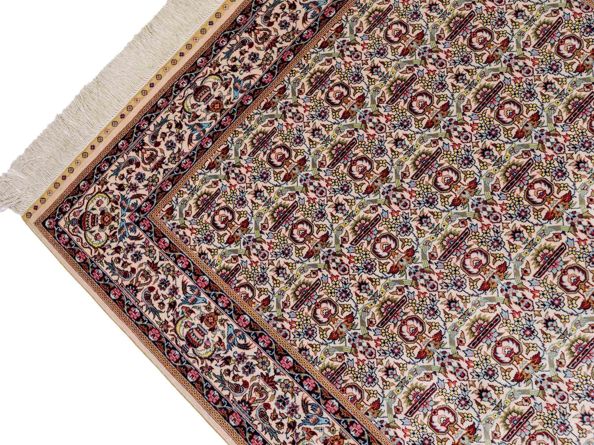 Sehr feiner, handgeknüpfter Khademi Hereke Orientteppich aus Seide, weiß. 155x92 cm. Vertrieb durch Jupiter Intl.