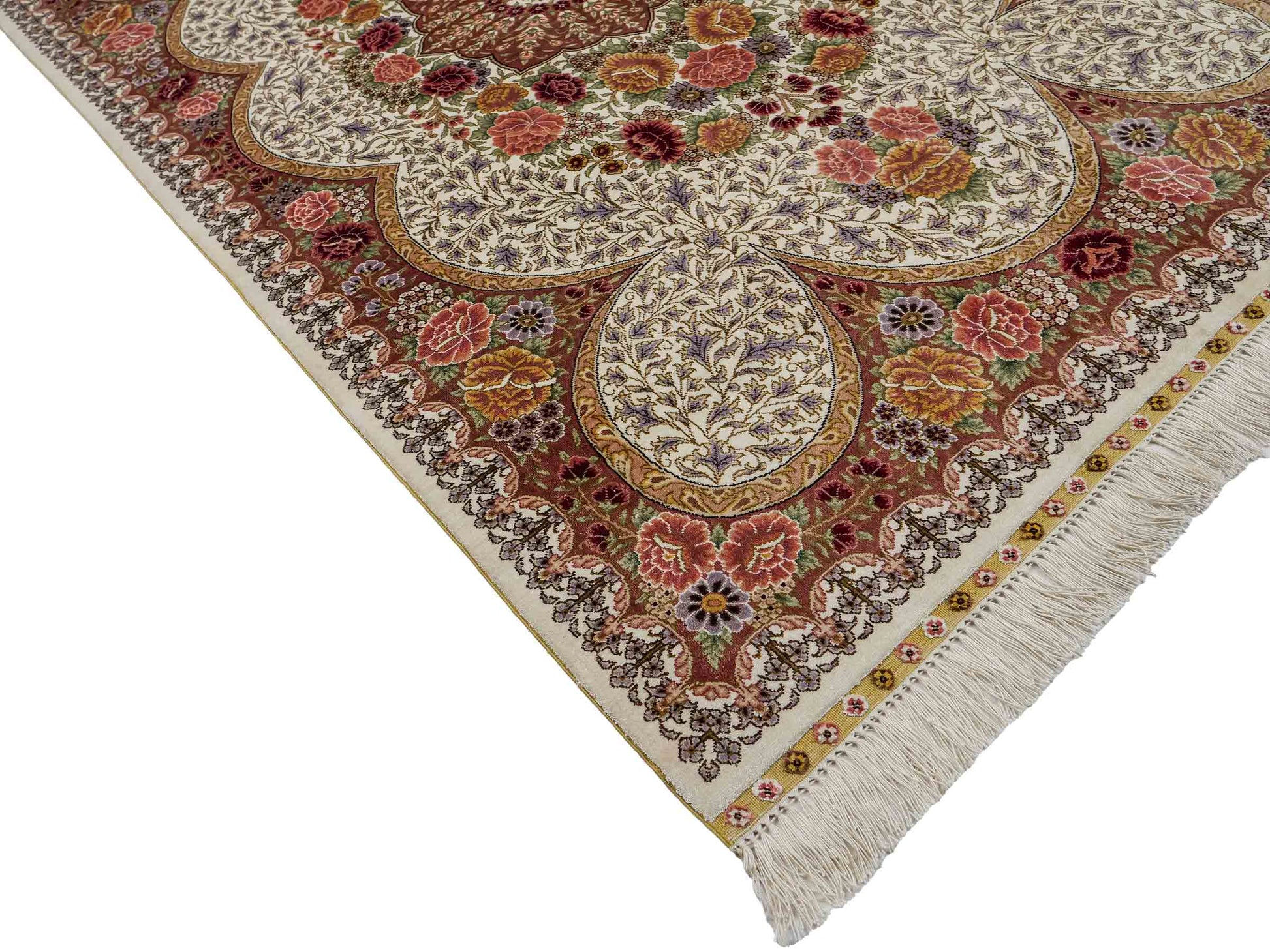 Sehr feiner, handgeknüpfter Khademi Hereke Orientteppich aus Seide, creme. 155x94 cm. Vertrieb durch Jupiter Intl.