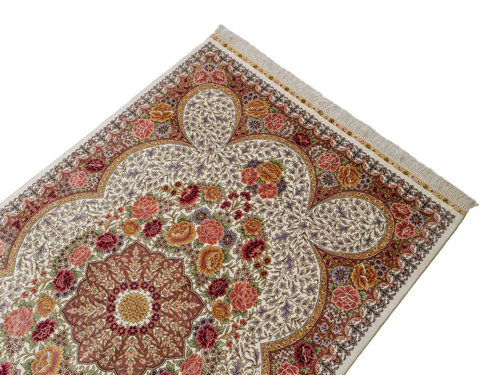 Sehr feiner, handgeknüpfter Khademi Hereke Orientteppich aus Seide, creme. 155x94 cm. Vertrieb durch Jupiter Intl.