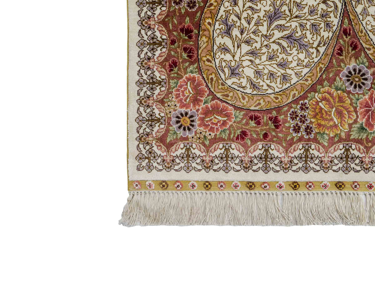 Sehr feiner, handgeknüpfter Khademi Hereke Orientteppich aus Seide, creme. 155x94 cm. Vertrieb durch Jupiter Intl.