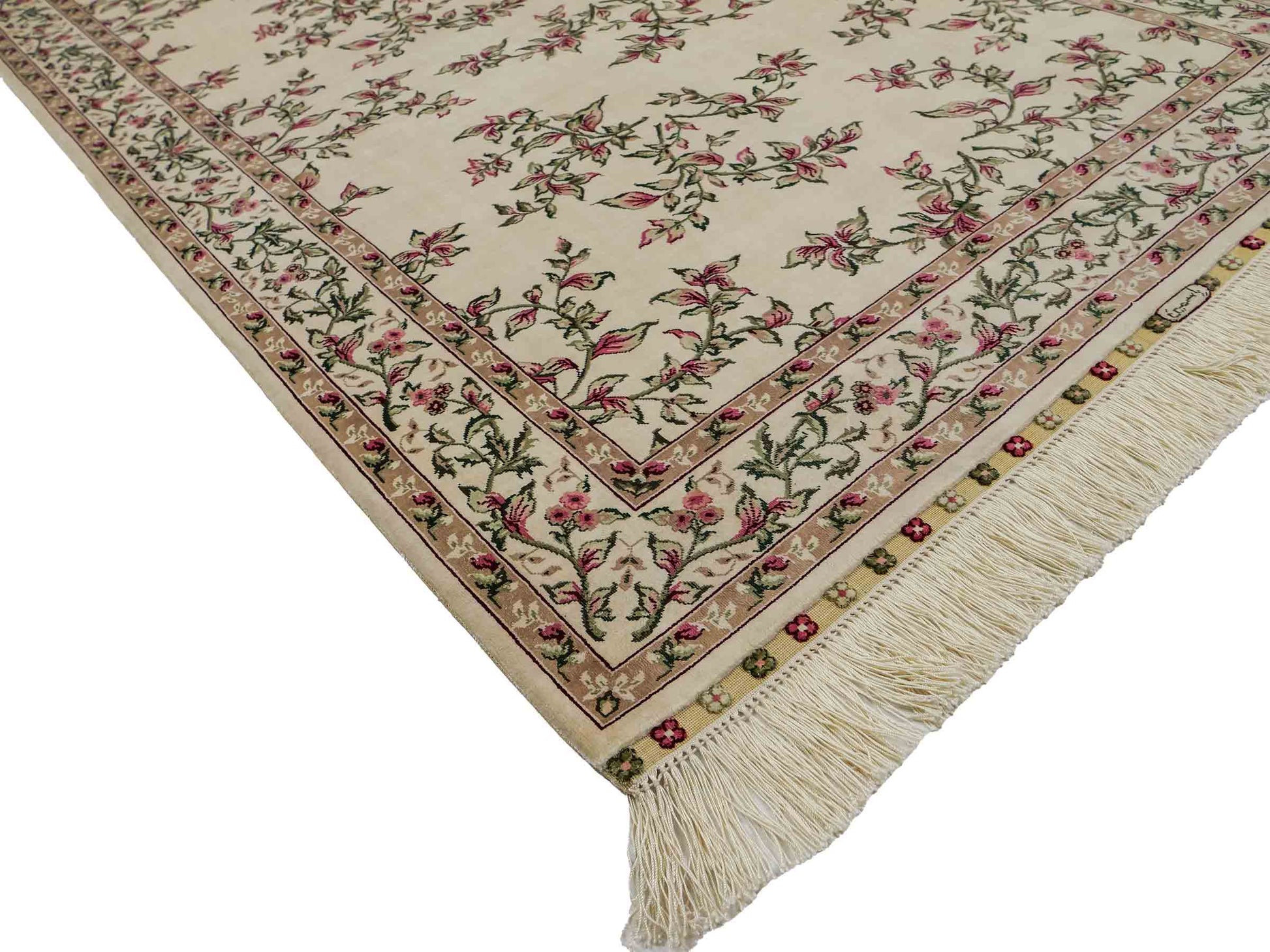 Sehr feiner, handgeknüpfter Khademi Hereke Orientteppich aus Seide, weiß, creme. 155x94 cm. Vertrieb durch Jupiter Intl.