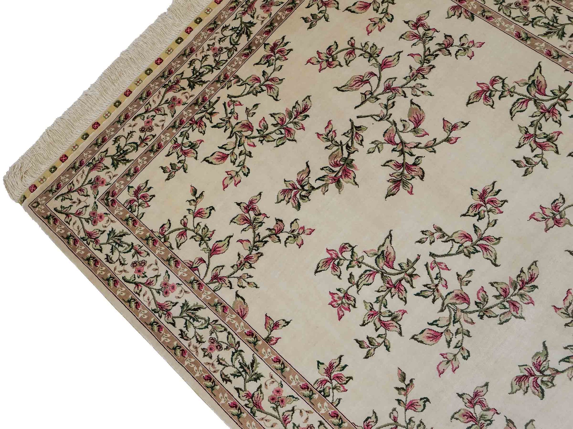 Sehr feiner, handgeknüpfter Khademi Hereke Orientteppich aus Seide, weiß, creme. 155x94 cm. Vertrieb durch Jupiter Intl.