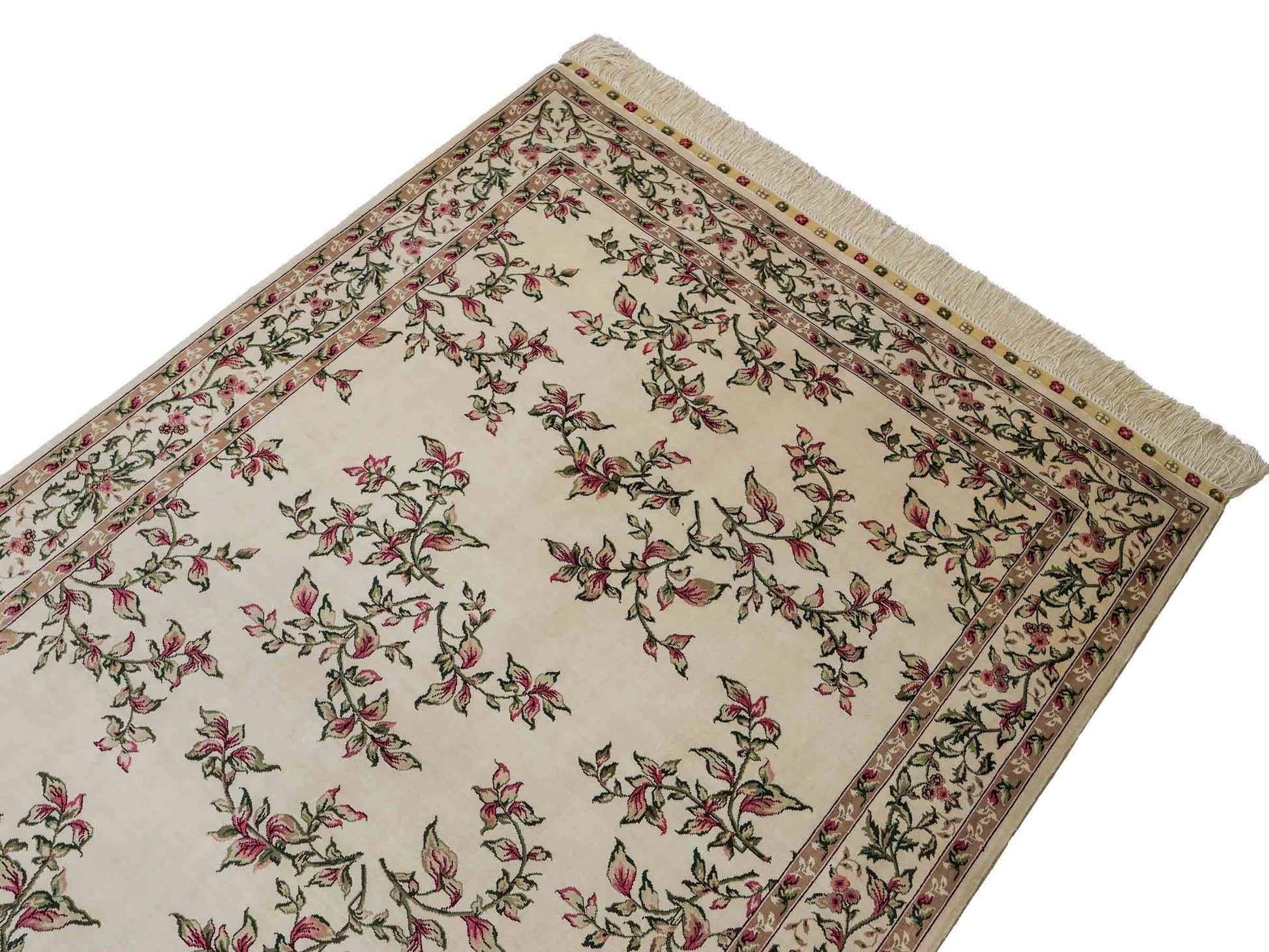 Sehr feiner, handgeknüpfter Khademi Hereke Orientteppich aus Seide, weiß, creme. 155x94 cm. Vertrieb durch Jupiter Intl.